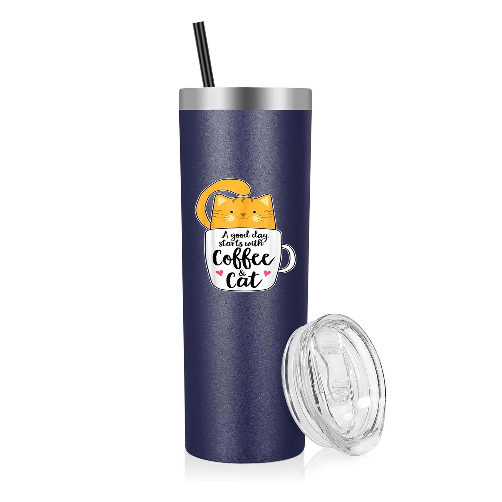 A Good Day Starts With Coffee And Cat 20oz Stainless Steel Tumbler - Image 4