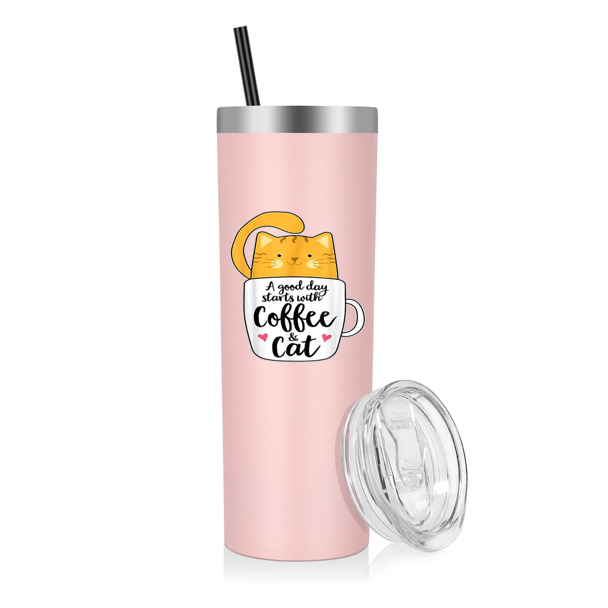 A Good Day Starts With Coffee And Cat 20oz Stainless Steel Tumbler