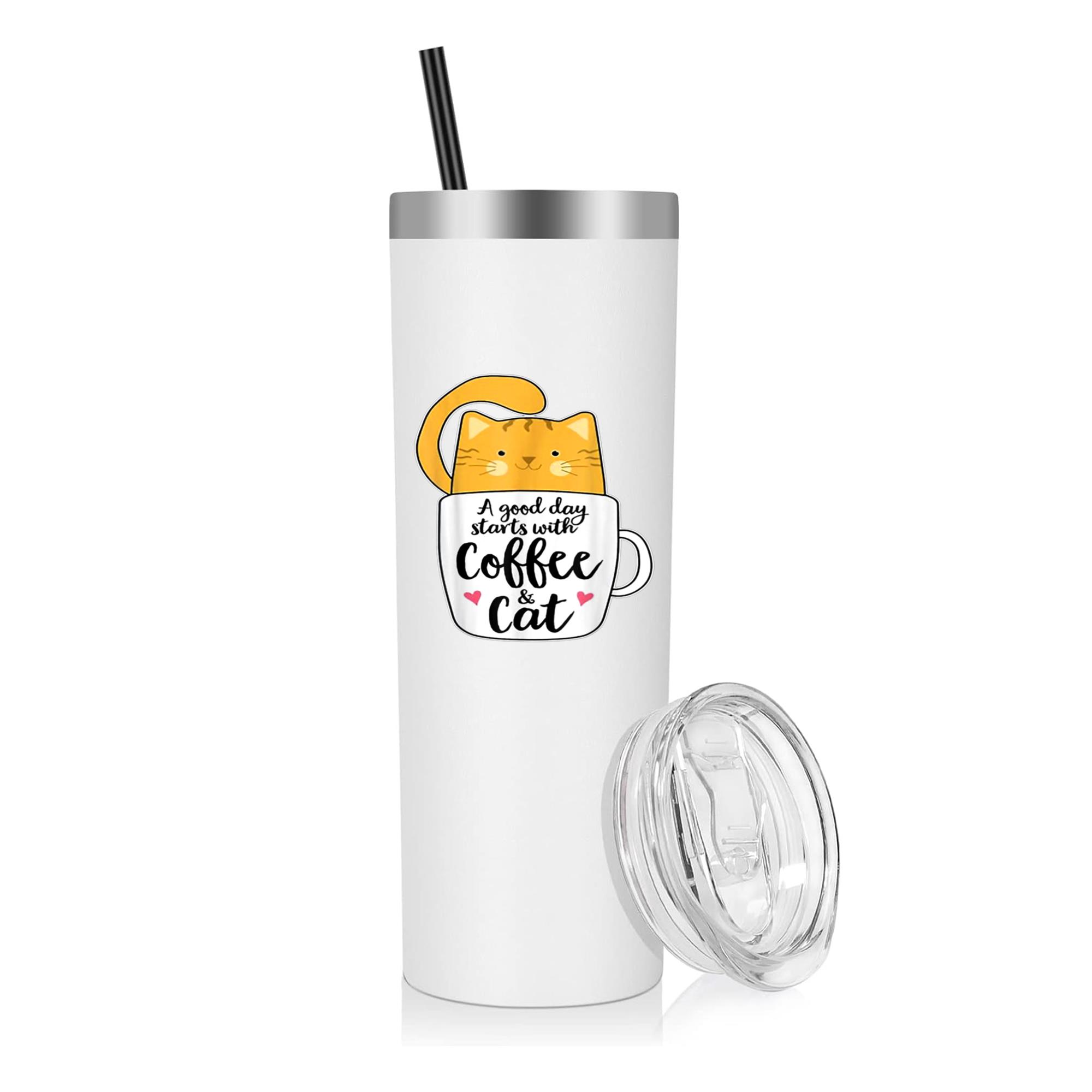 A Good Day Starts With Coffee And Cat 20oz Stainless Steel Tumbler - Image 2
