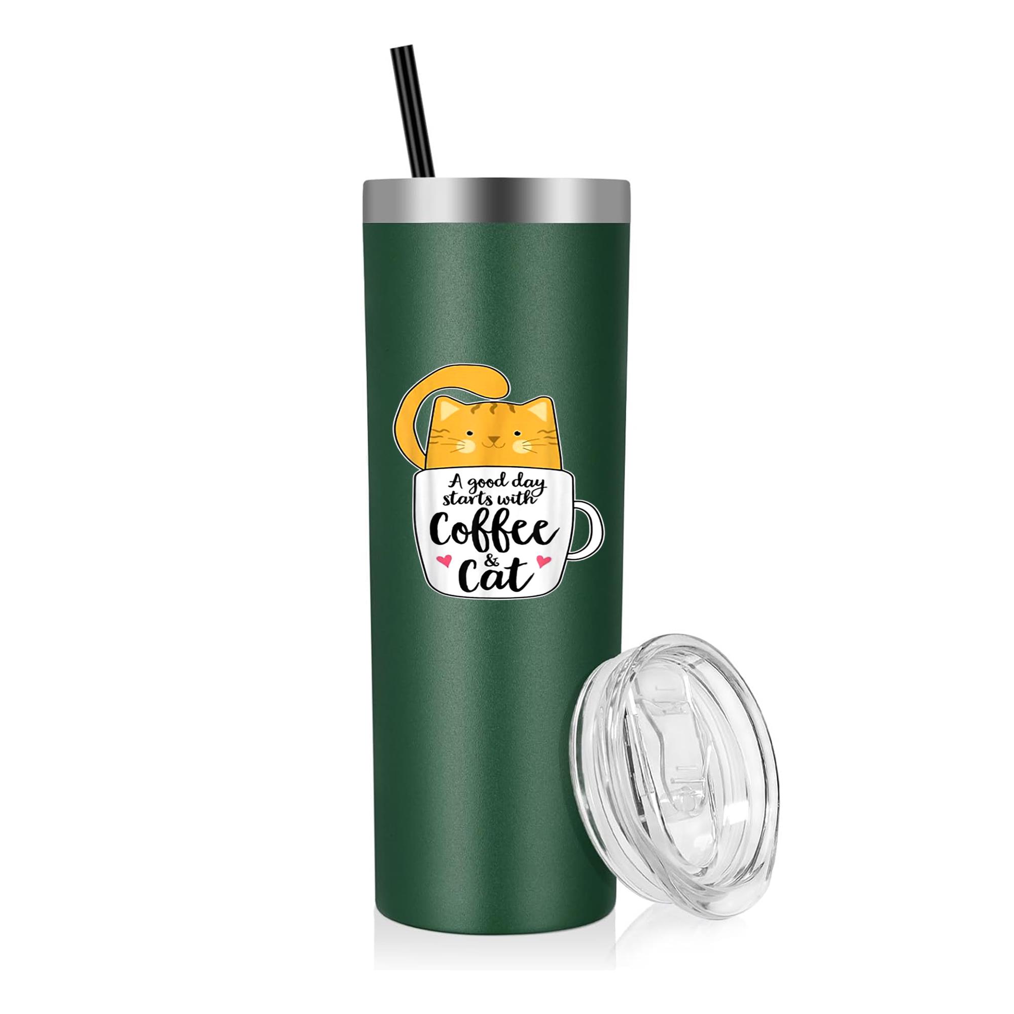 A Good Day Starts With Coffee And Cat 20oz Stainless Steel Tumbler - Image 3