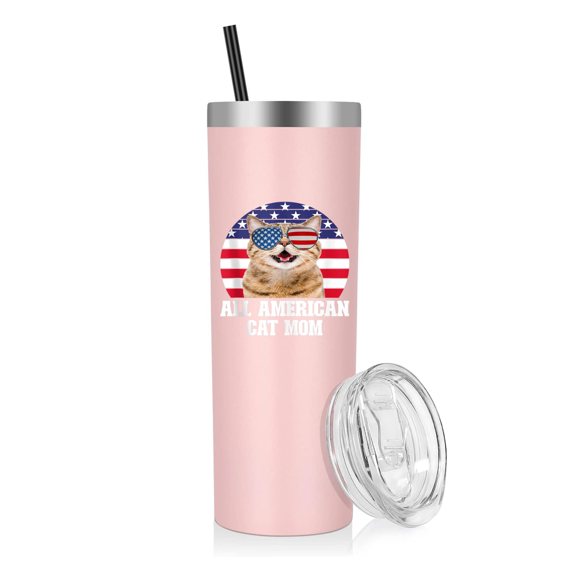 All American Cat Mom Patriotic USA Flag 20oz Stainless Steel Tumbler