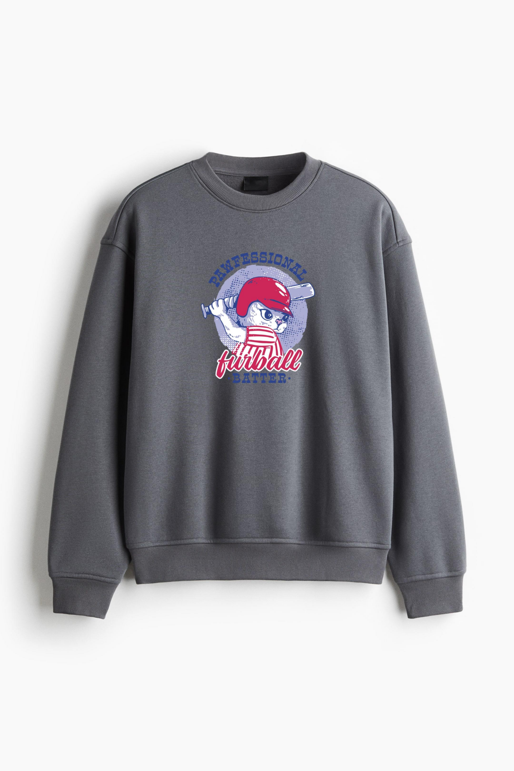 Cat Baseball Quote Badge Regular Fit Printed Sweatshirt - Image 2