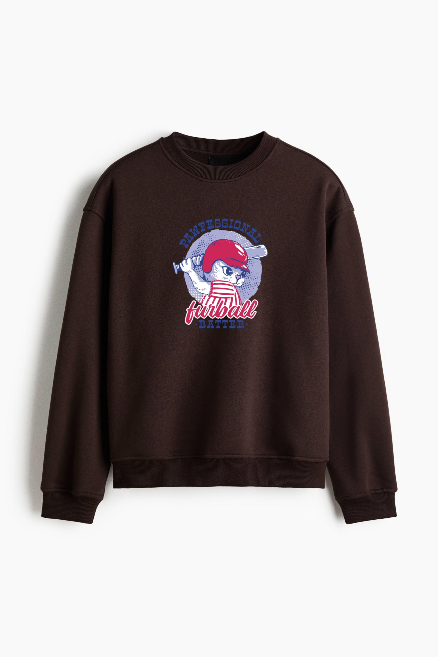 Cat Baseball Quote Badge Regular Fit Printed Sweatshirt - Image 3