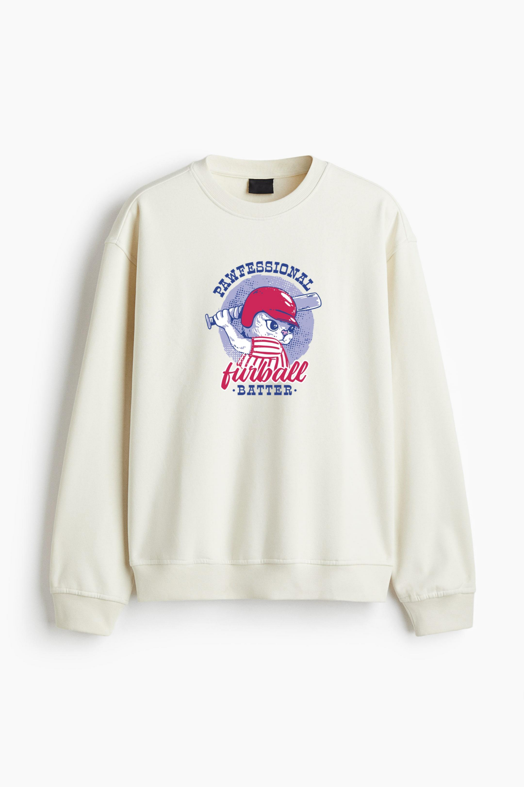 Cat Baseball Quote Badge Regular Fit Printed Sweatshirt - Image 4