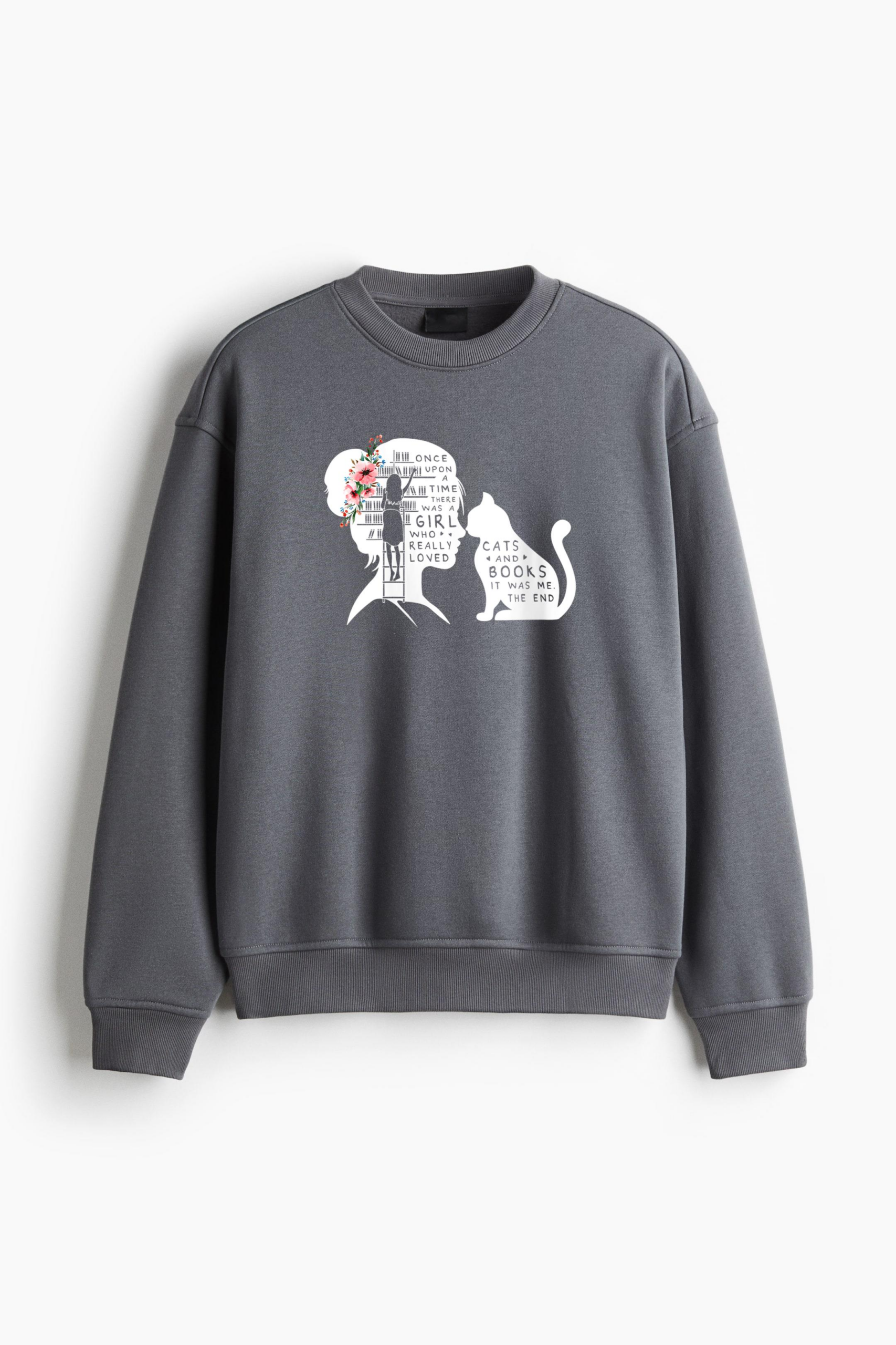 Cat Book Lovers Reading Regular Fit Printed Sweatshirt - Image 2