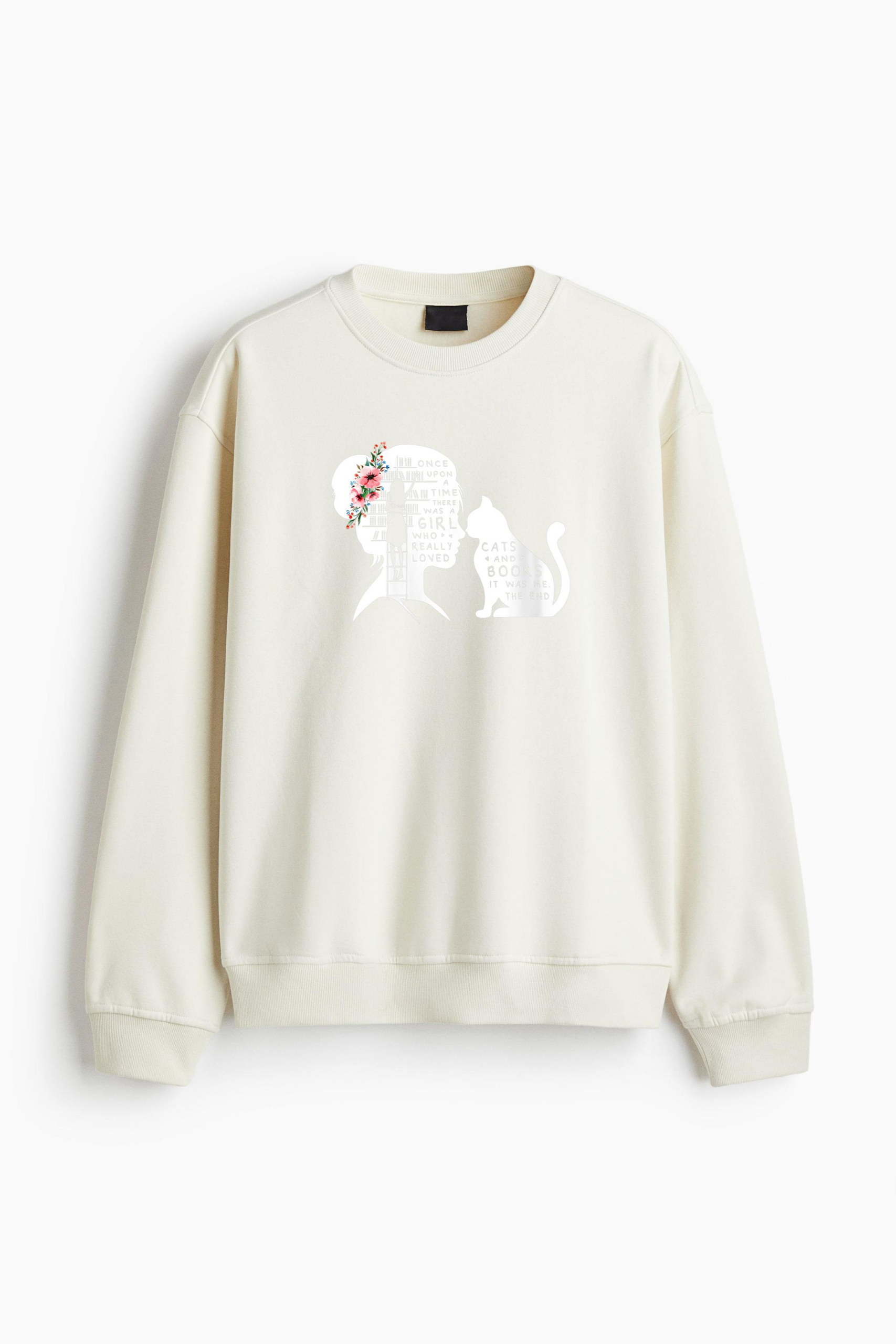 Cat Book Lovers Reading Regular Fit Printed Sweatshirt - Image 4