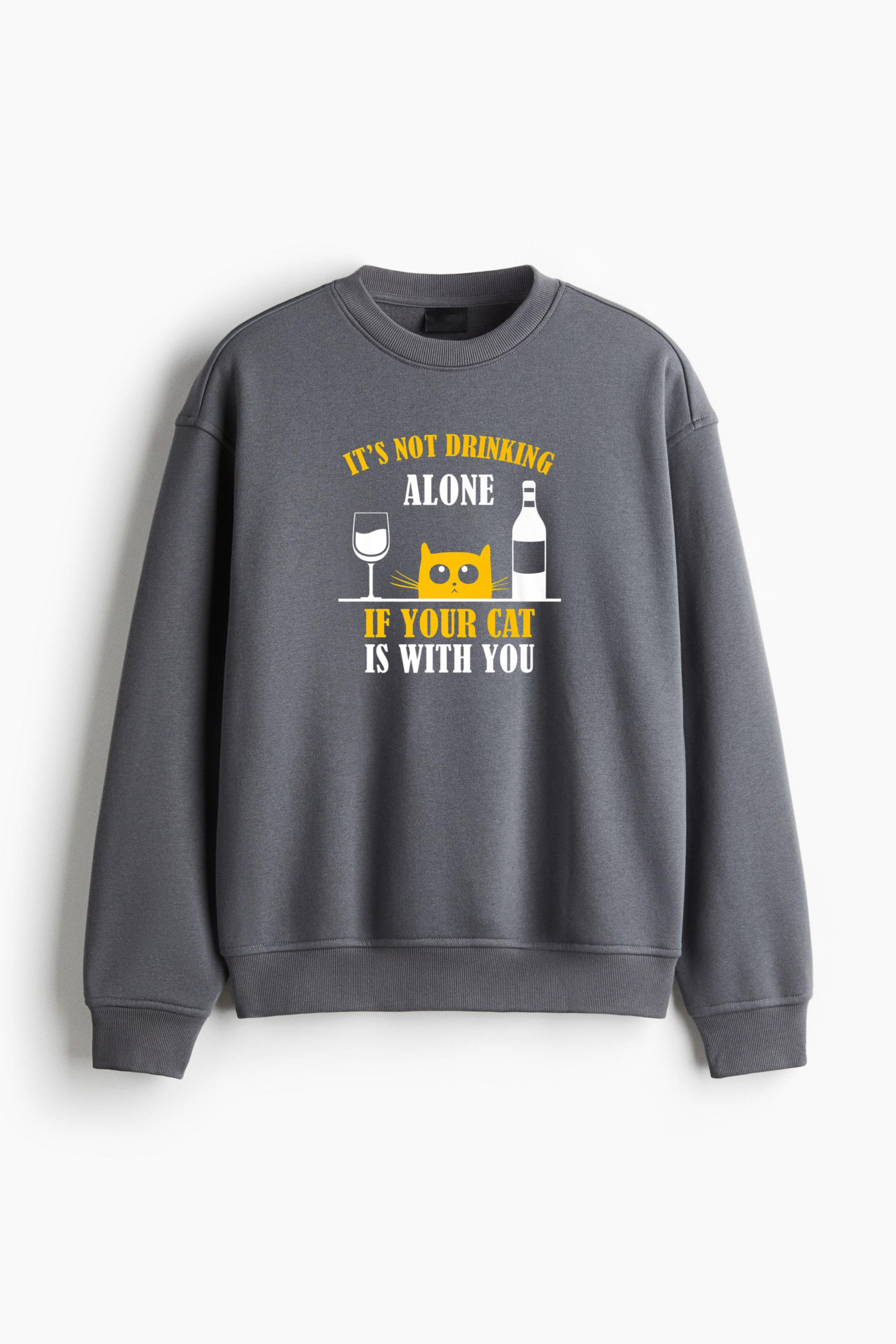 Cat Drinking With My Cat Regular Fit Printed Sweatshirt - Image 2