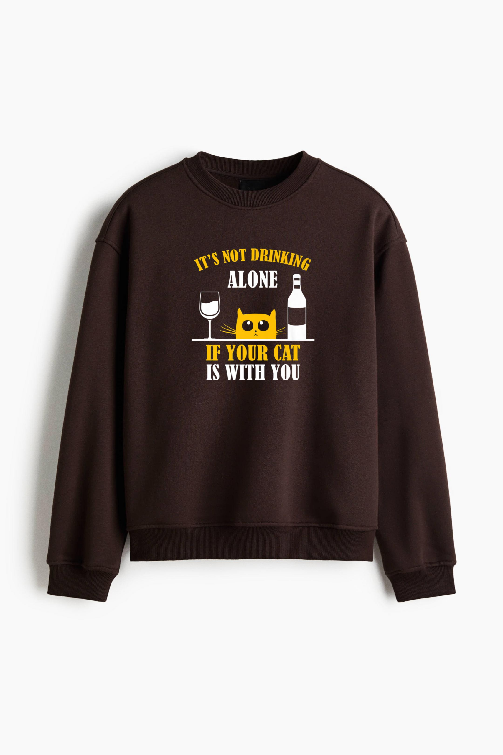 Cat Drinking With My Cat Regular Fit Printed Sweatshirt - Image 3