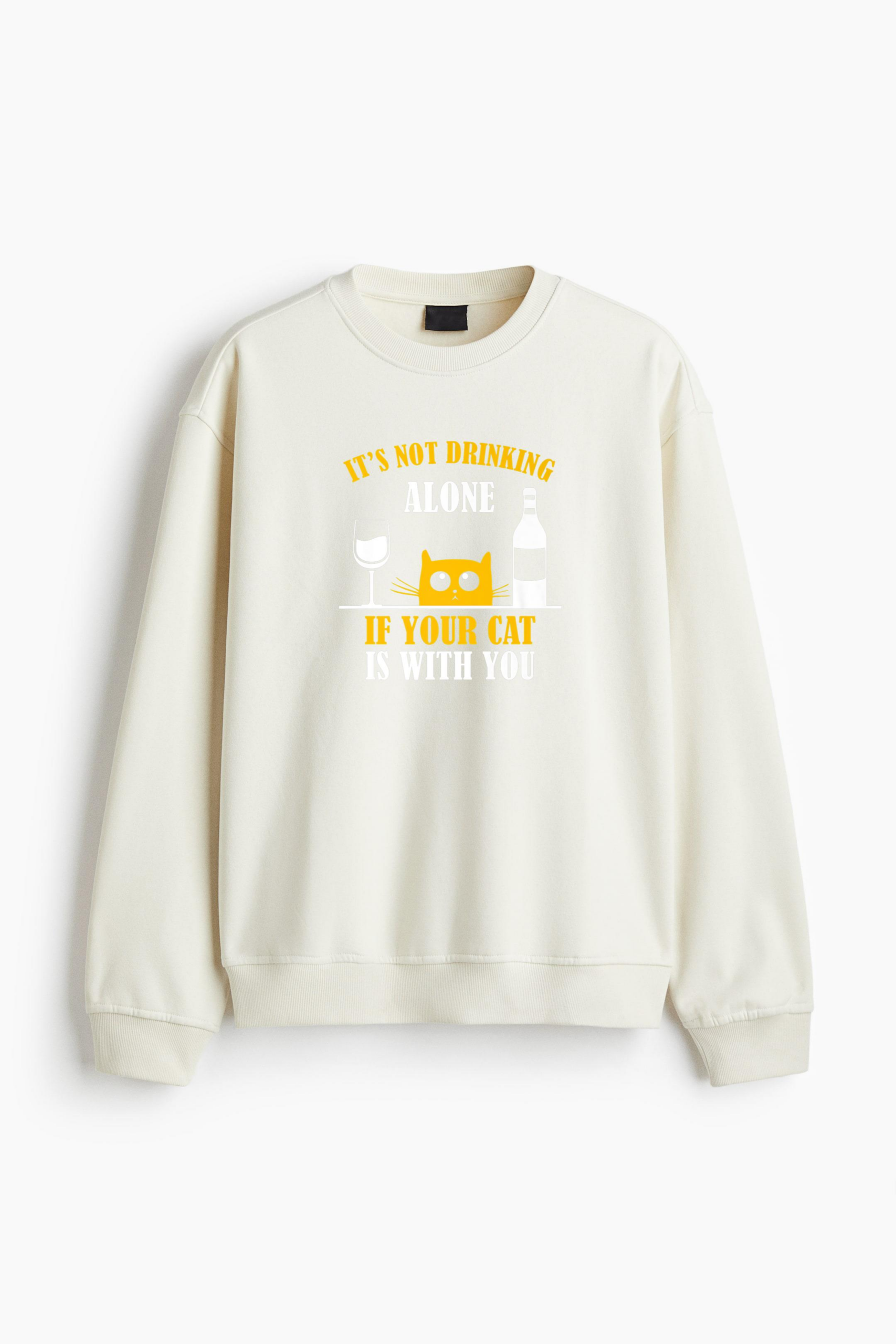 Cat Drinking With My Cat Regular Fit Printed Sweatshirt - Image 4