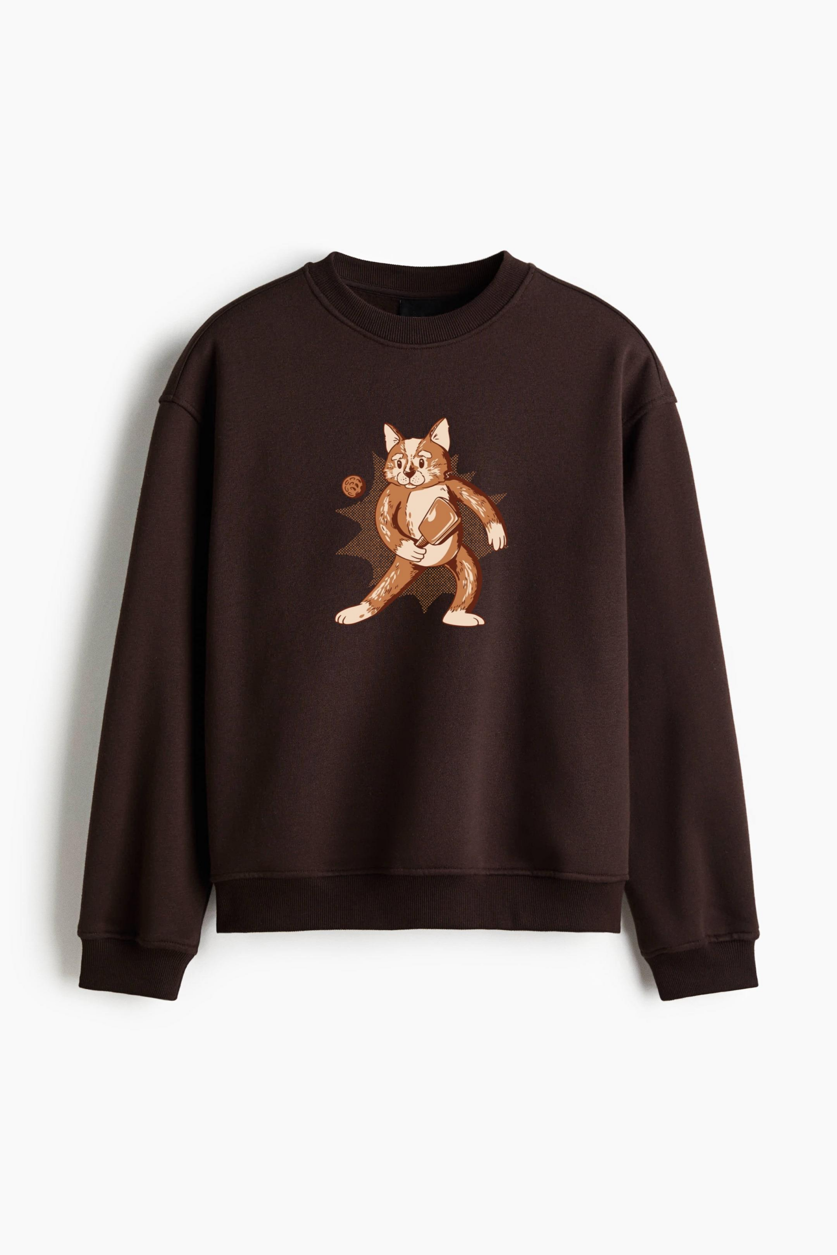 Cat Is Holding A Baseball Bat Regular Fit Printed Sweatshirt - Image 3