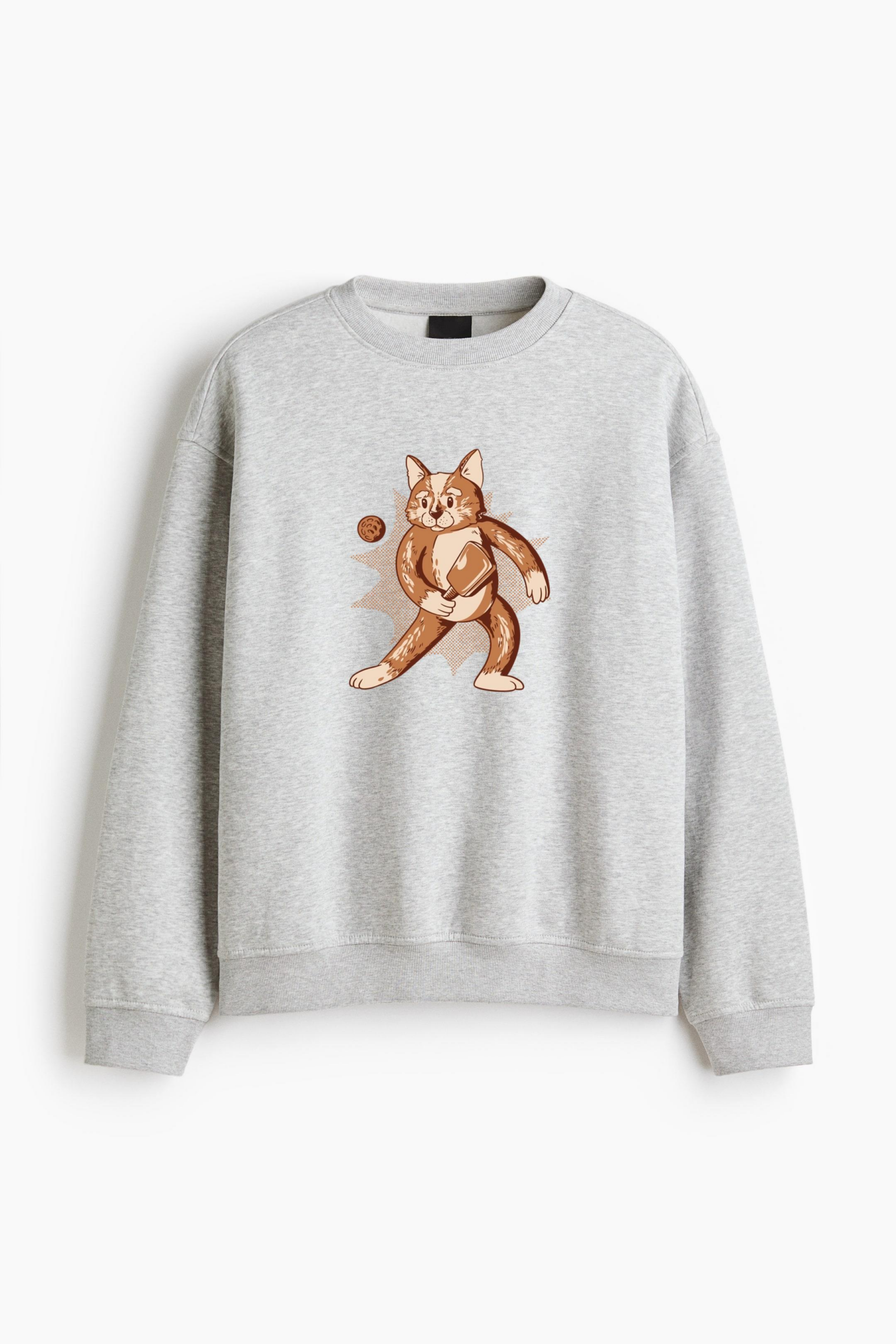 Cat Is Holding A Baseball Bat Regular Fit Printed Sweatshirt 