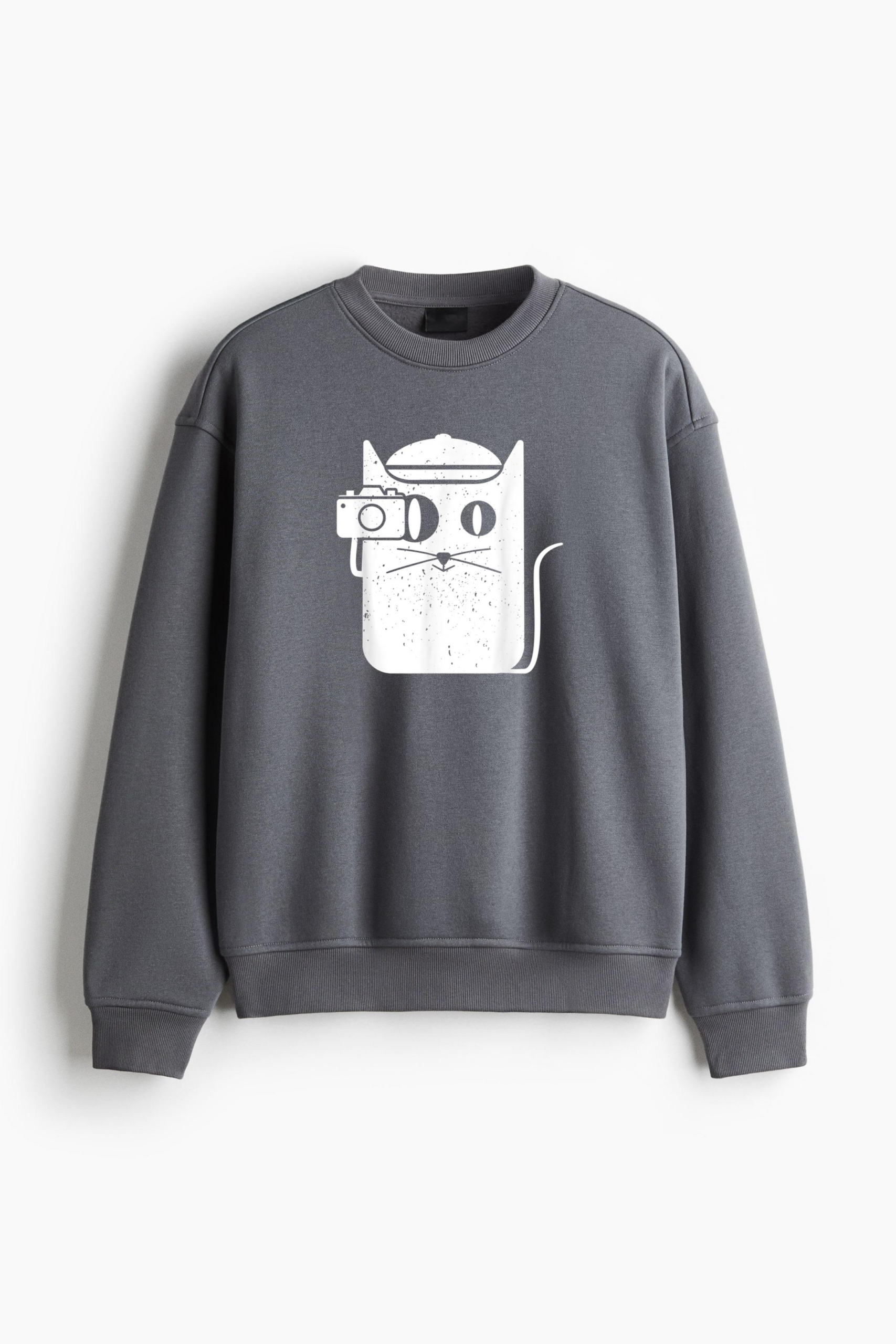 Cat Kitten Camera Photography Vintage Regular Fit Printed Sweatshirt - Image 2
