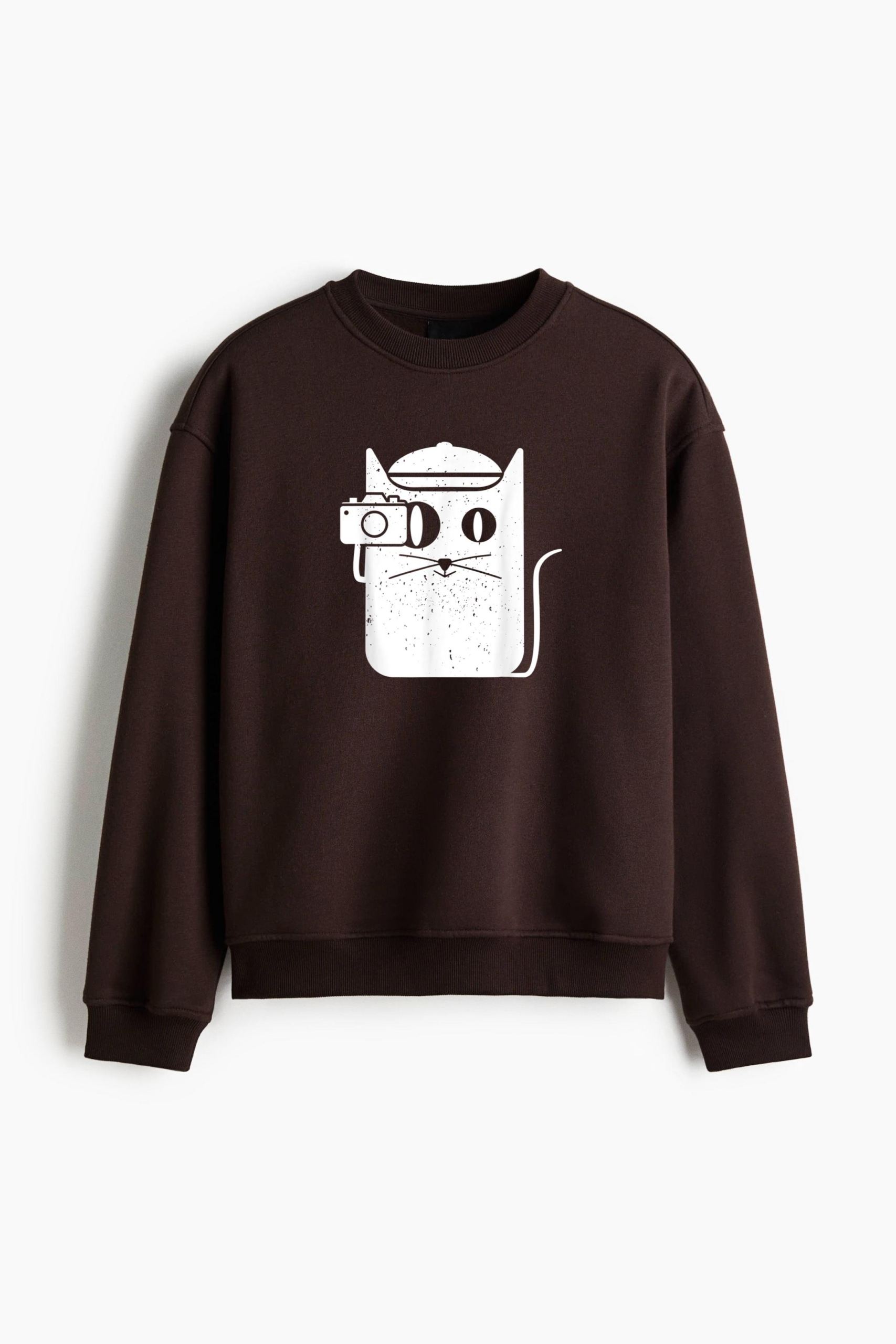 Cat Kitten Camera Photography Vintage Regular Fit Printed Sweatshirt - Image 3
