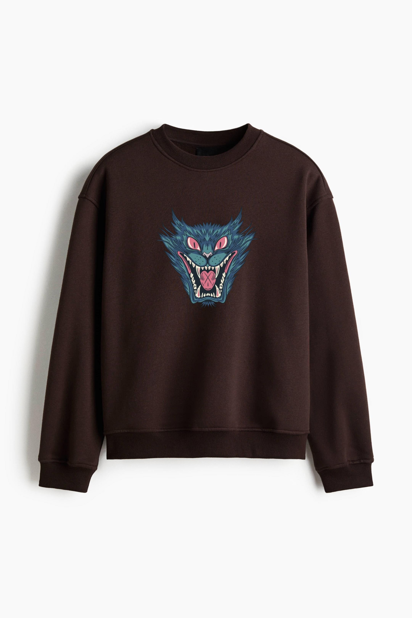 Cat Monster Halloween Character Regular Fit Printed Sweatshirt - Image 3
