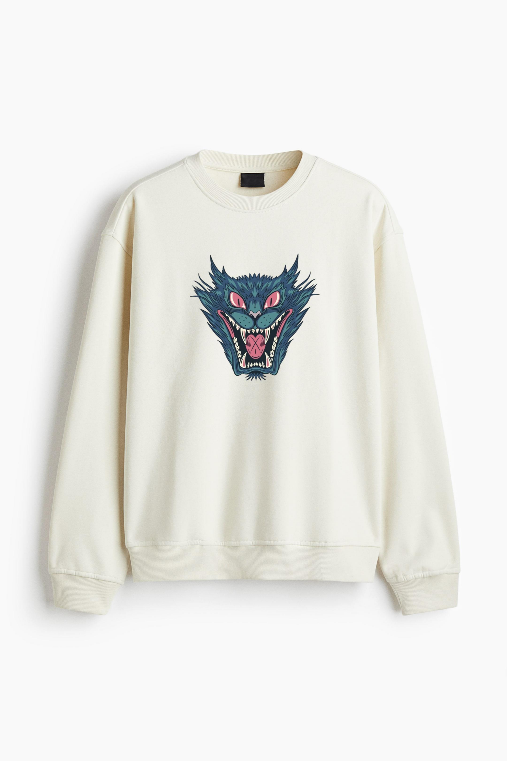 Cat Monster Halloween Character Regular Fit Printed Sweatshirt - Image 4