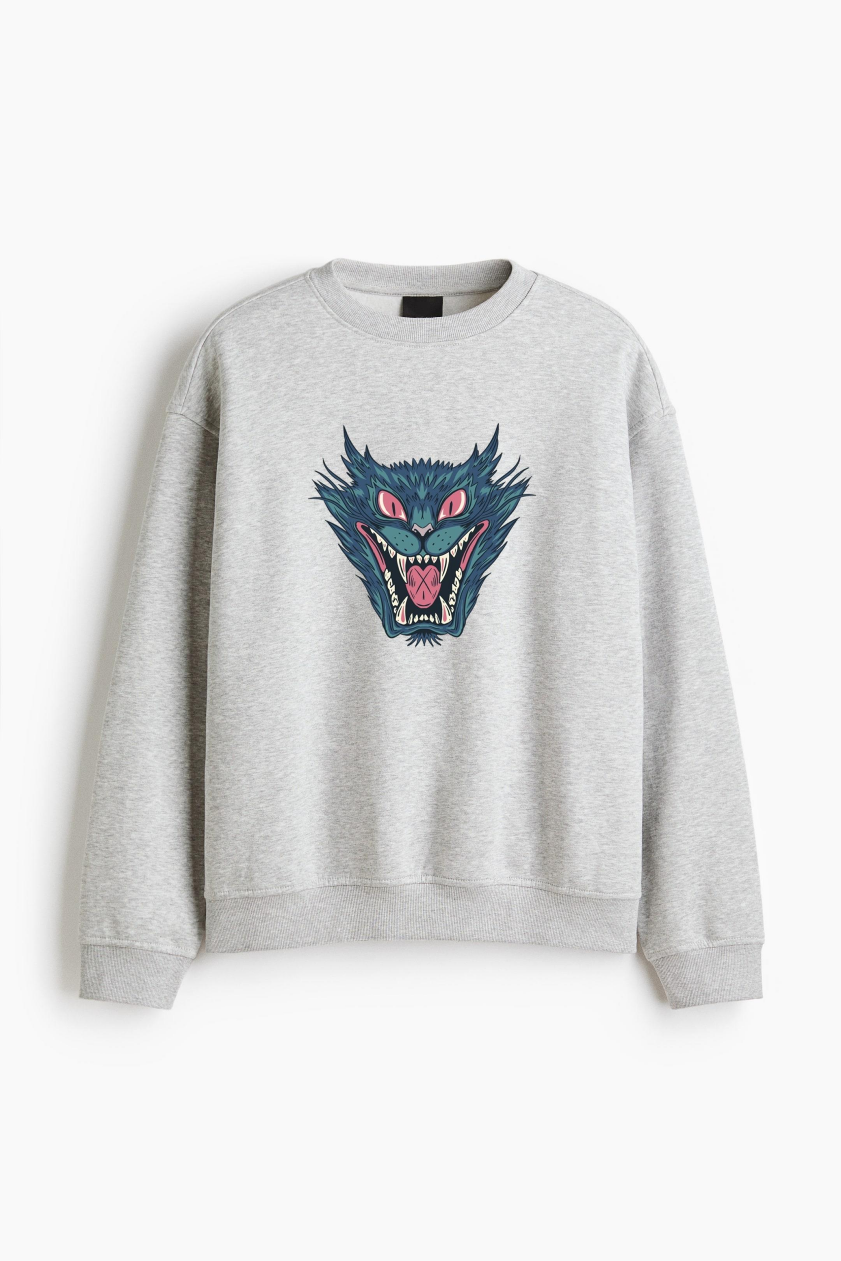 Cat Monster Halloween Character Regular Fit Printed Sweatshirt 
