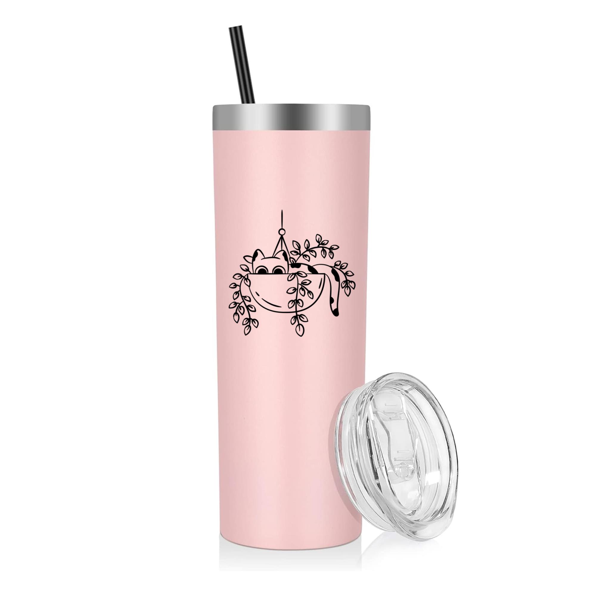 Cat Peeking From Hanging Planter 20oz Stainless Steel Tumbler