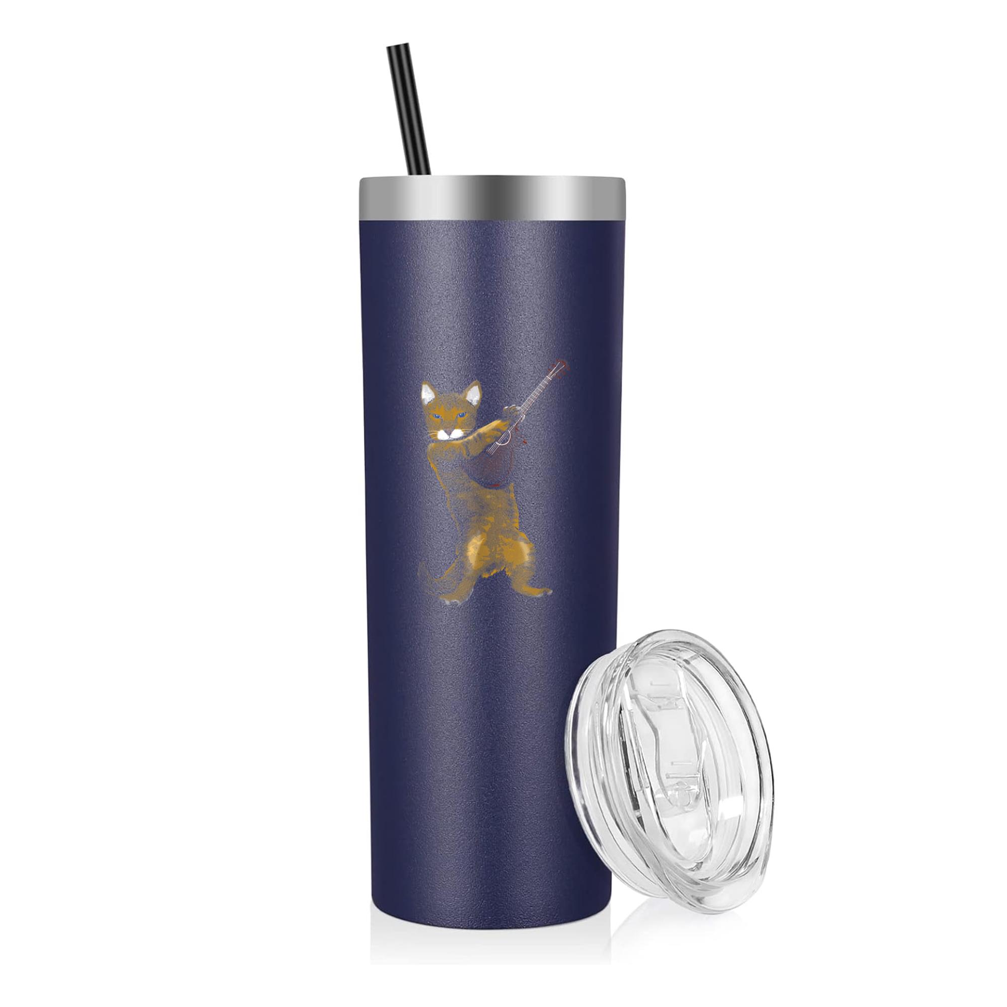 Cat Playing Acoustic Guitar Musician 20oz Stainless Steel Tumbler - Image 4