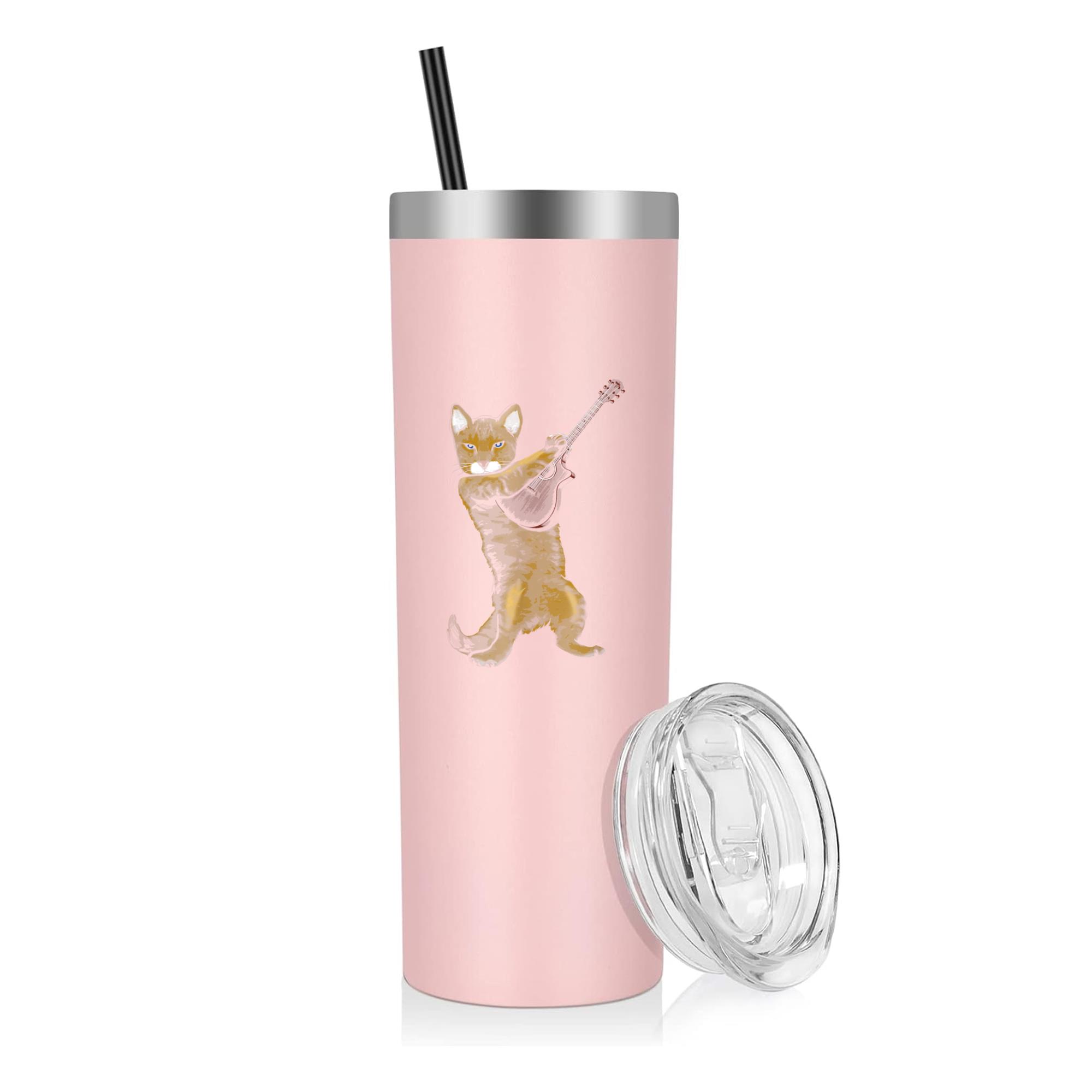 Cat Playing Acoustic Guitar Musician 20oz Stainless Steel Tumbler