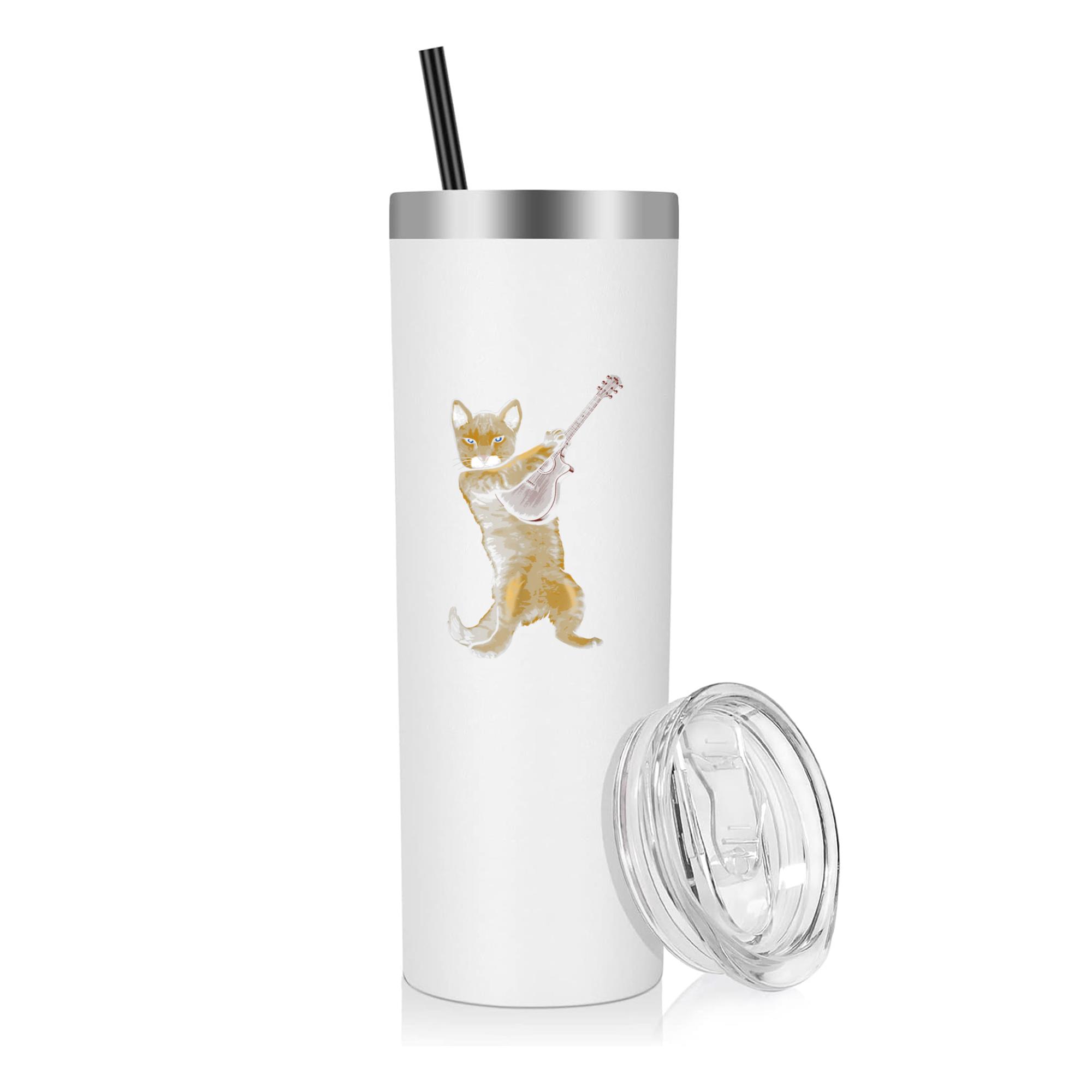 Cat Playing Acoustic Guitar Musician 20oz Stainless Steel Tumbler - Image 2