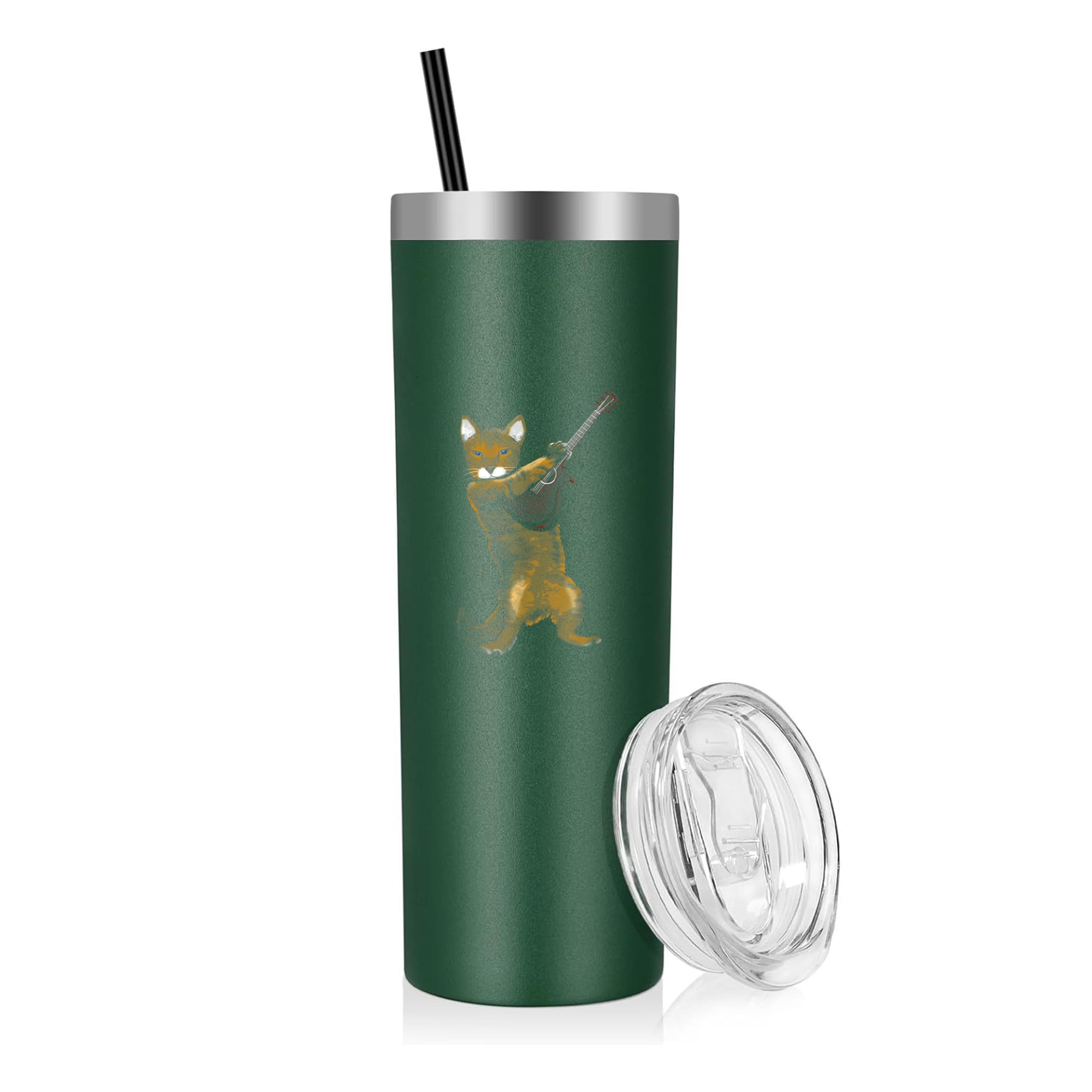 Cat Playing Acoustic Guitar Musician 20oz Stainless Steel Tumbler - Image 3
