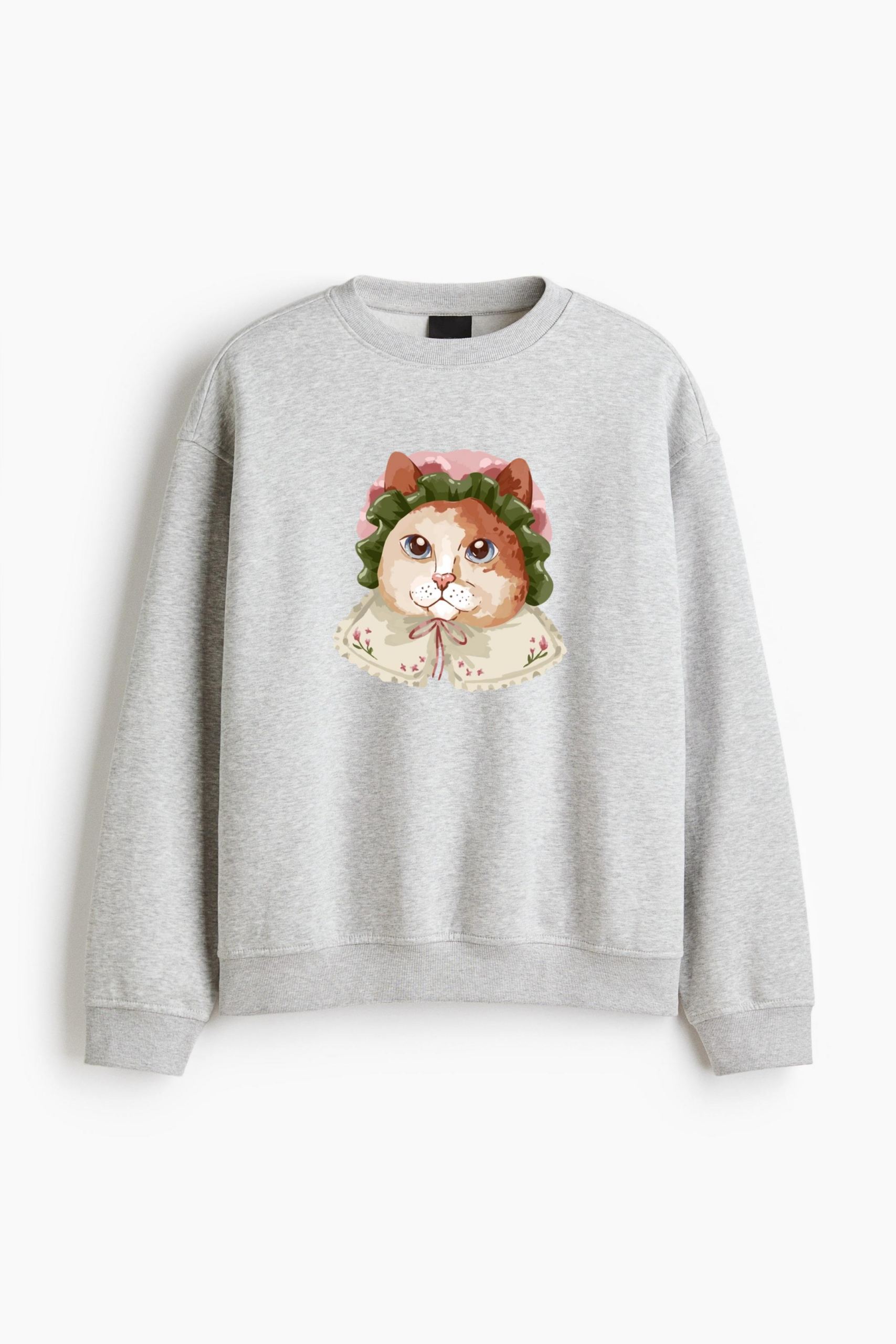 Cat Wearing A Hat And A Collar Regular Fit Printed Sweatshirt 