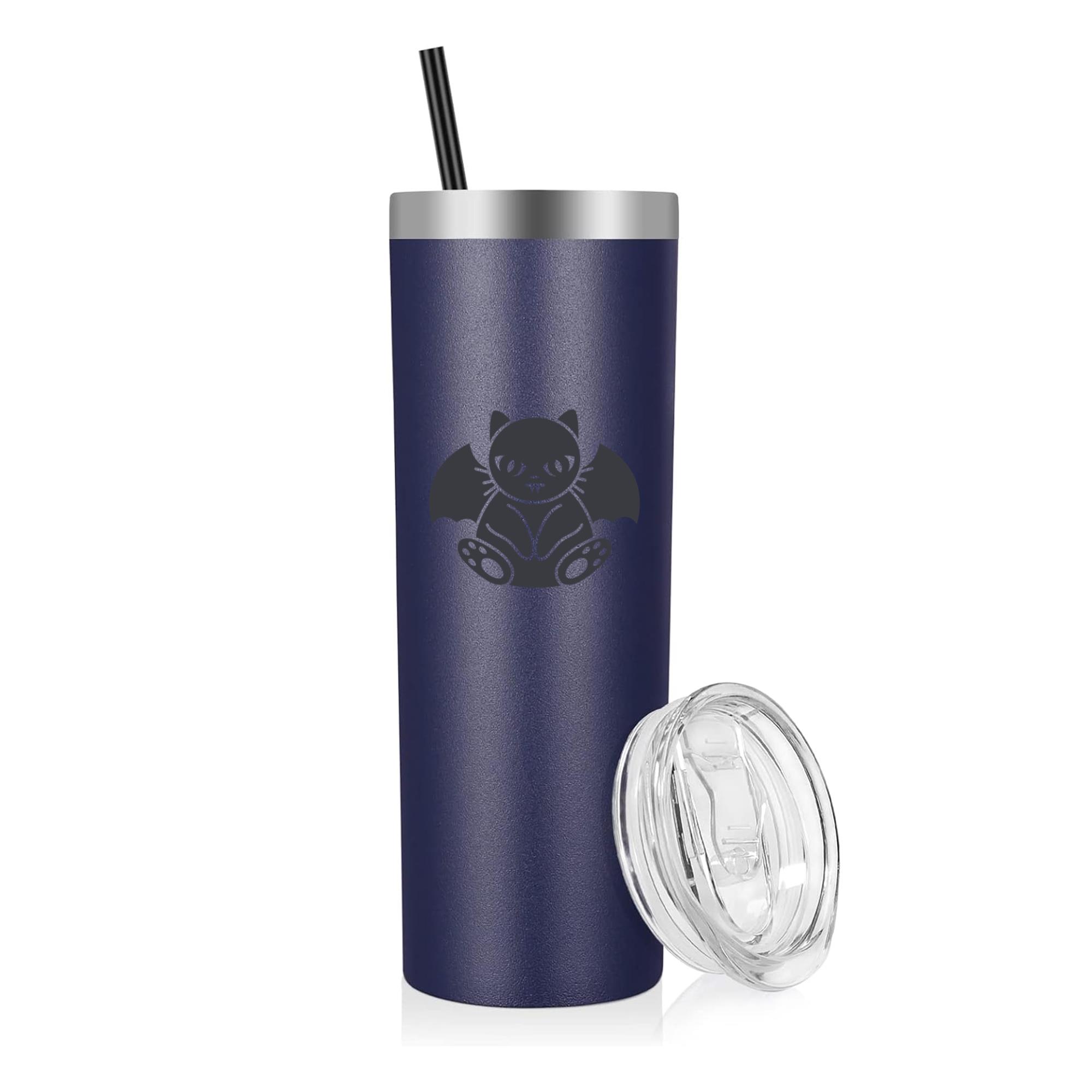 Cute Black And White Bat Cat 20oz Stainless Steel Tumbler - Image 4