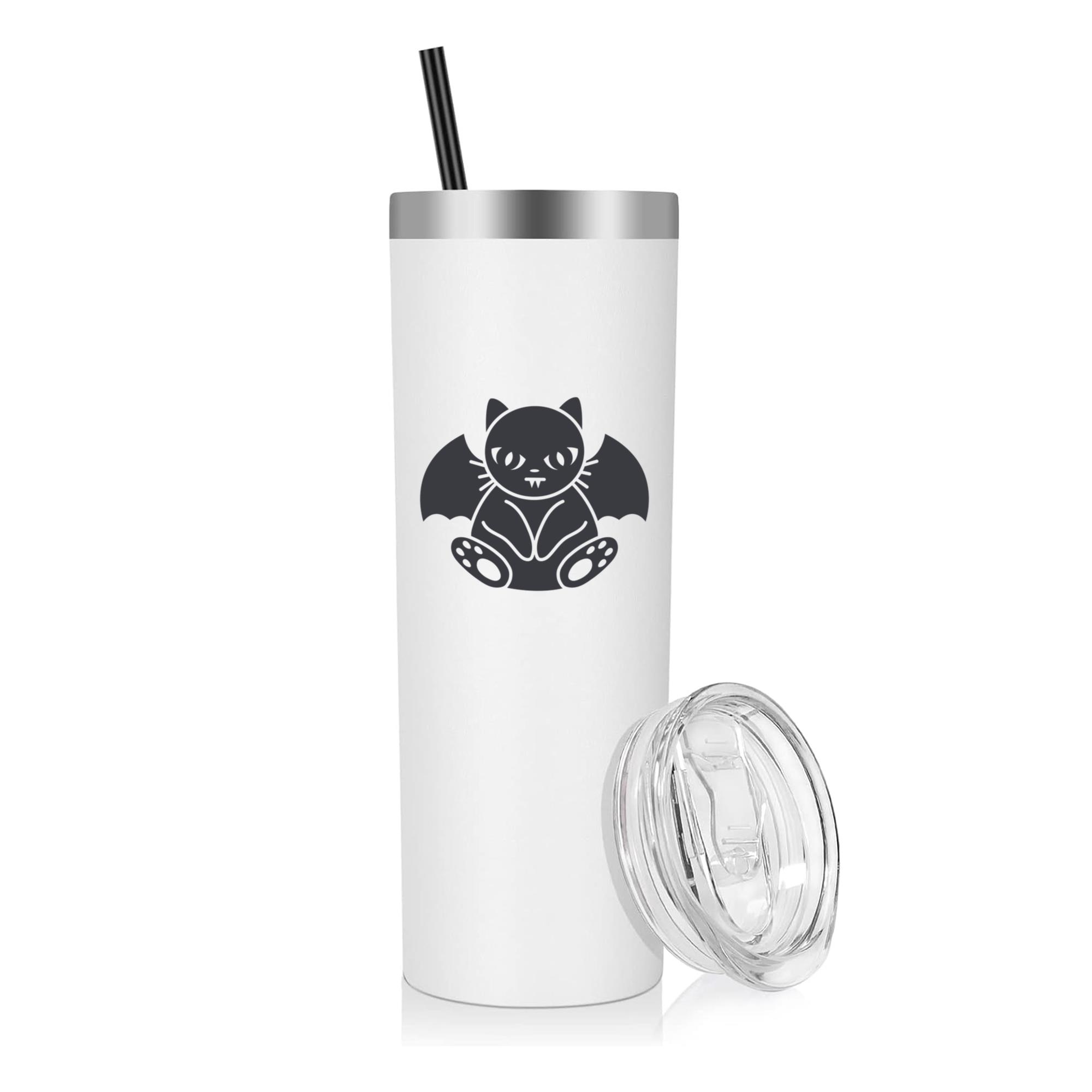 Cute Black And White Bat Cat 20oz Stainless Steel Tumbler - Image 2