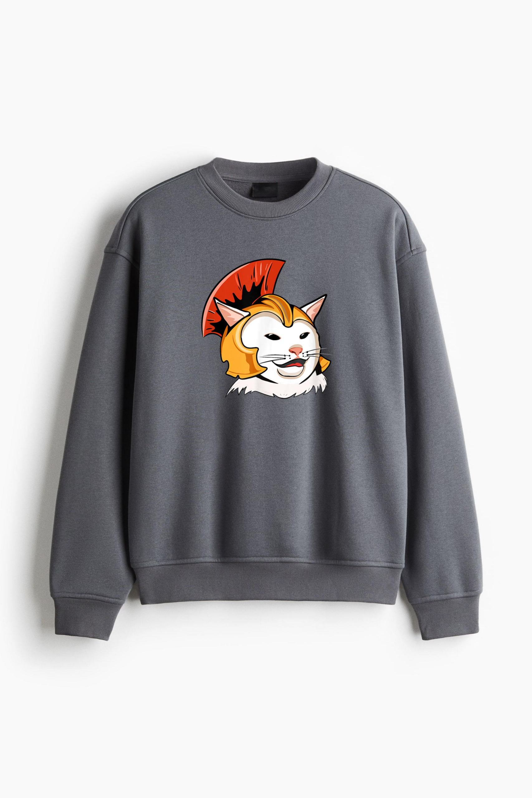 Cute Cat In Roman Helmet Regular Fit Printed Sweatshirt - Image 2