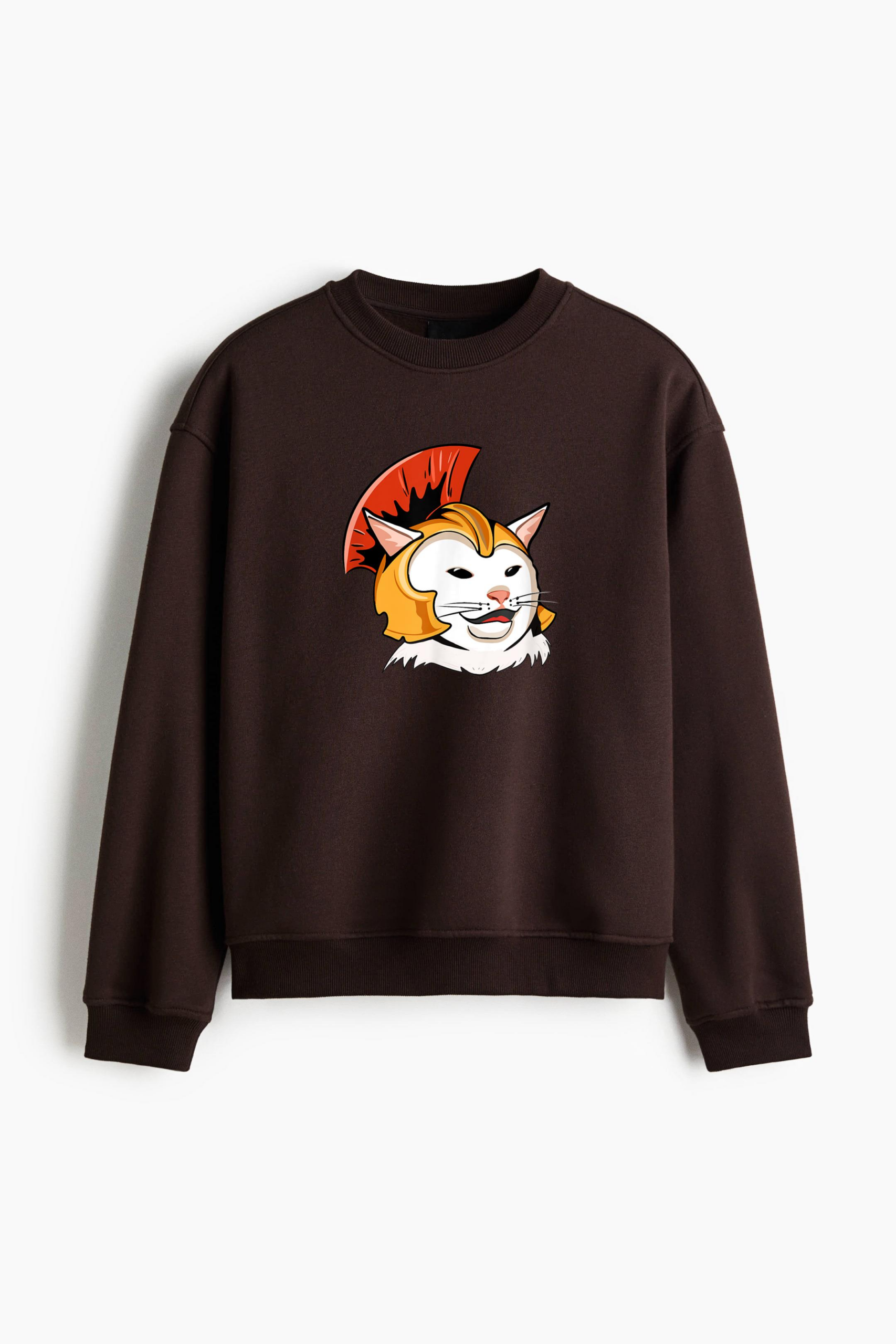 Cute Cat In Roman Helmet Regular Fit Printed Sweatshirt - Image 3