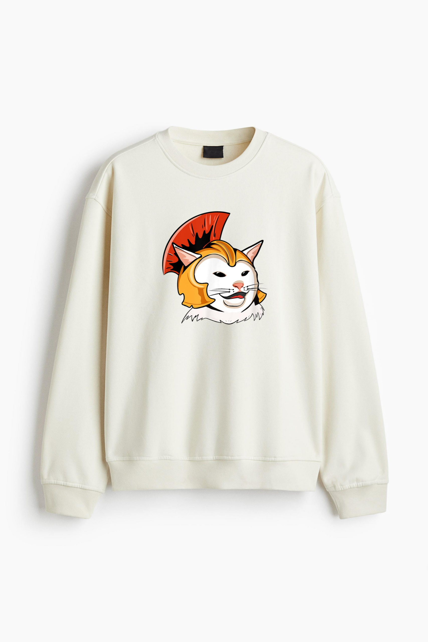 Cute Cat In Roman Helmet Regular Fit Printed Sweatshirt - Image 4