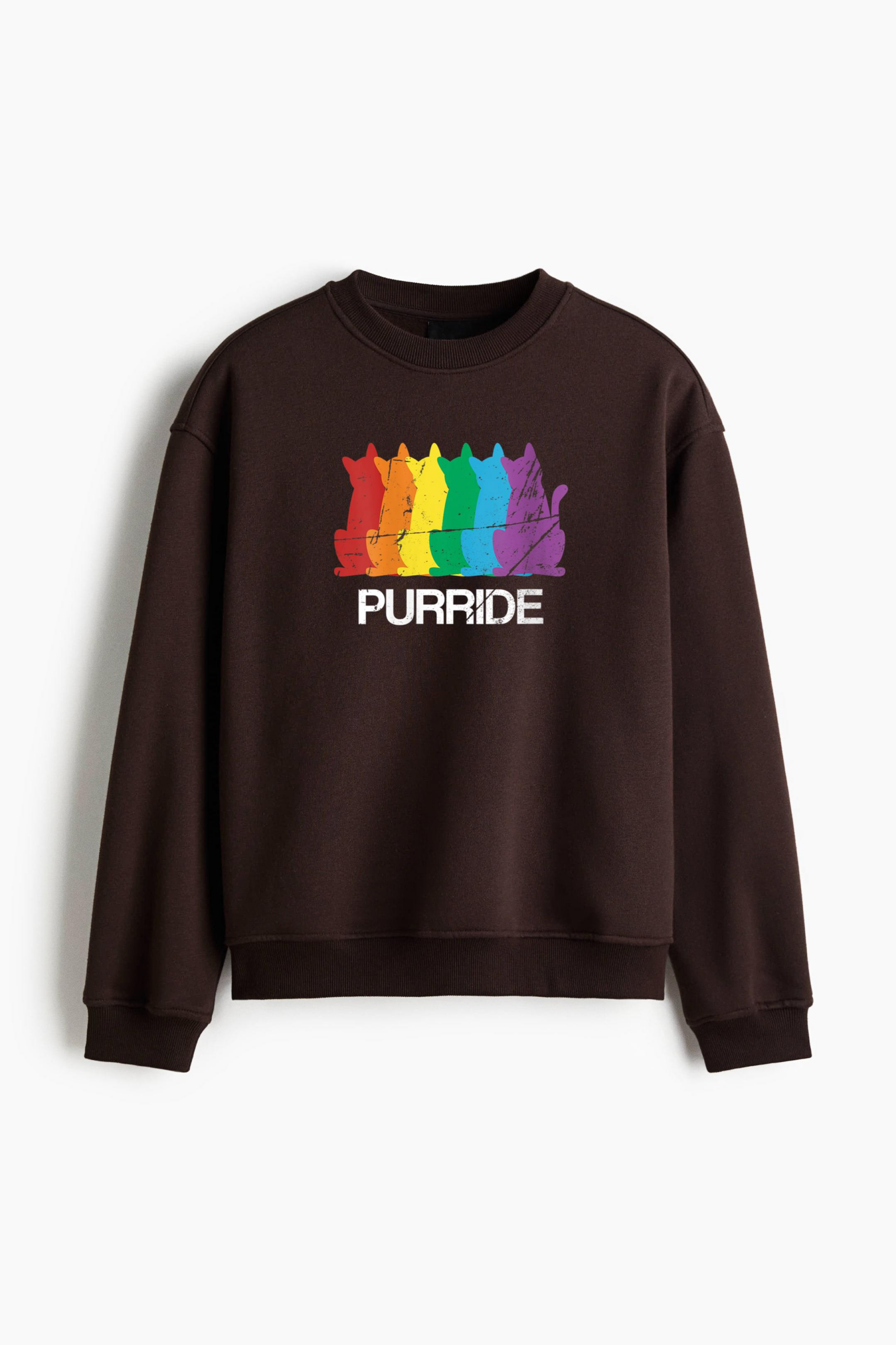 Gay Pride Cat Purride LGBT Regular Fit Printed Sweatshirt - Image 3
