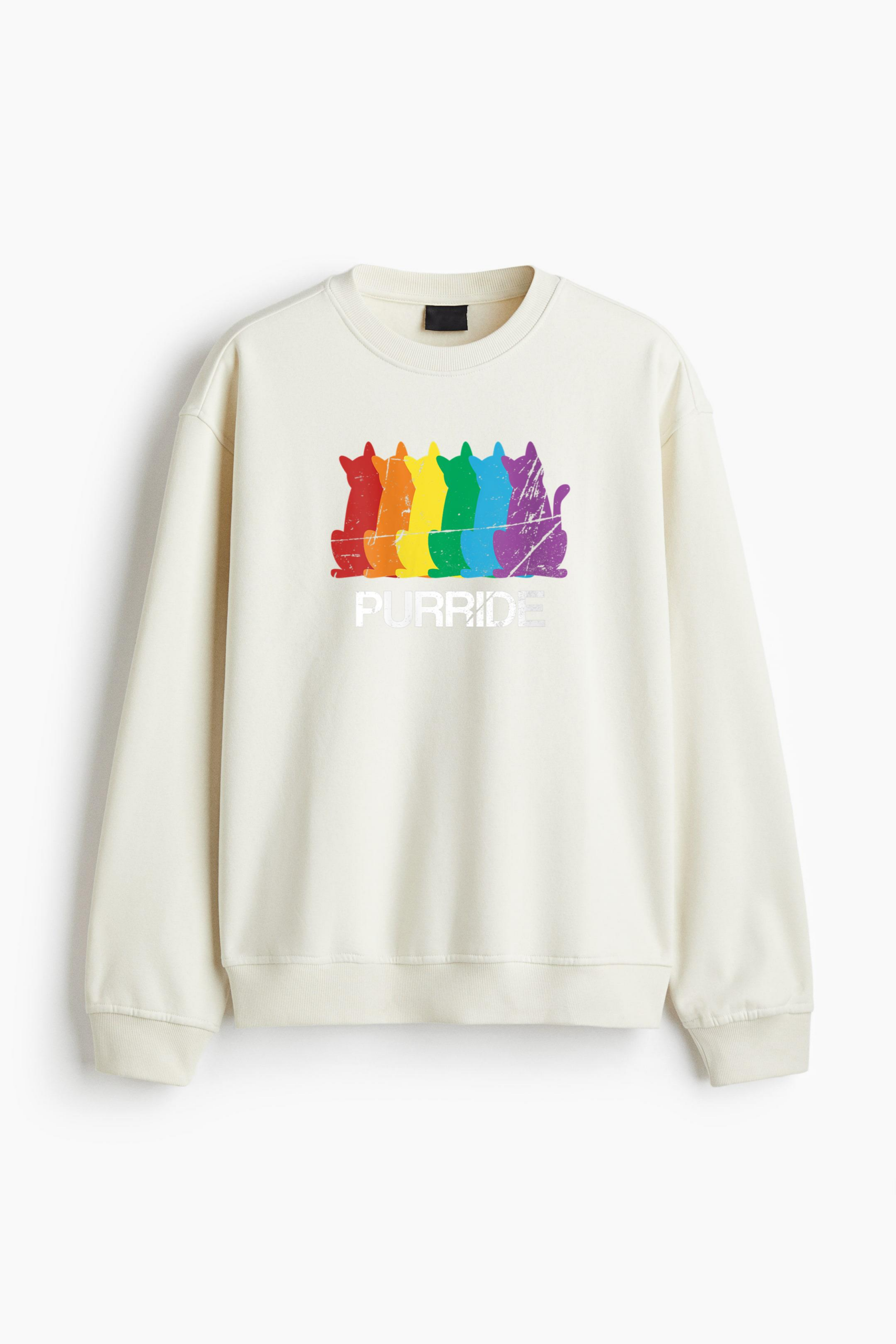 Gay Pride Cat Purride LGBT Regular Fit Printed Sweatshirt - Image 4