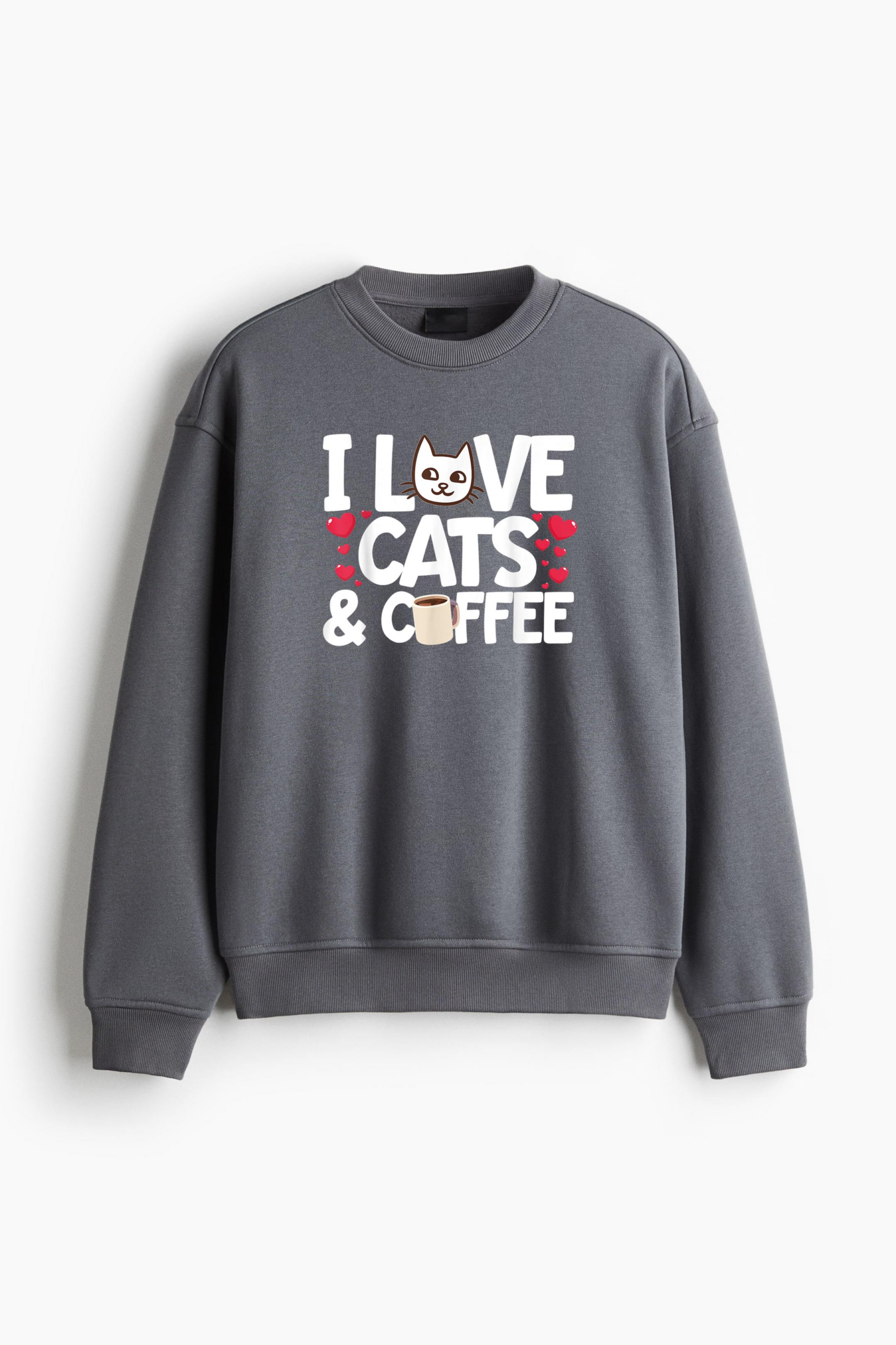 I Love Cats And Coffee Regular Fit Printed Sweatshirt - Image 2