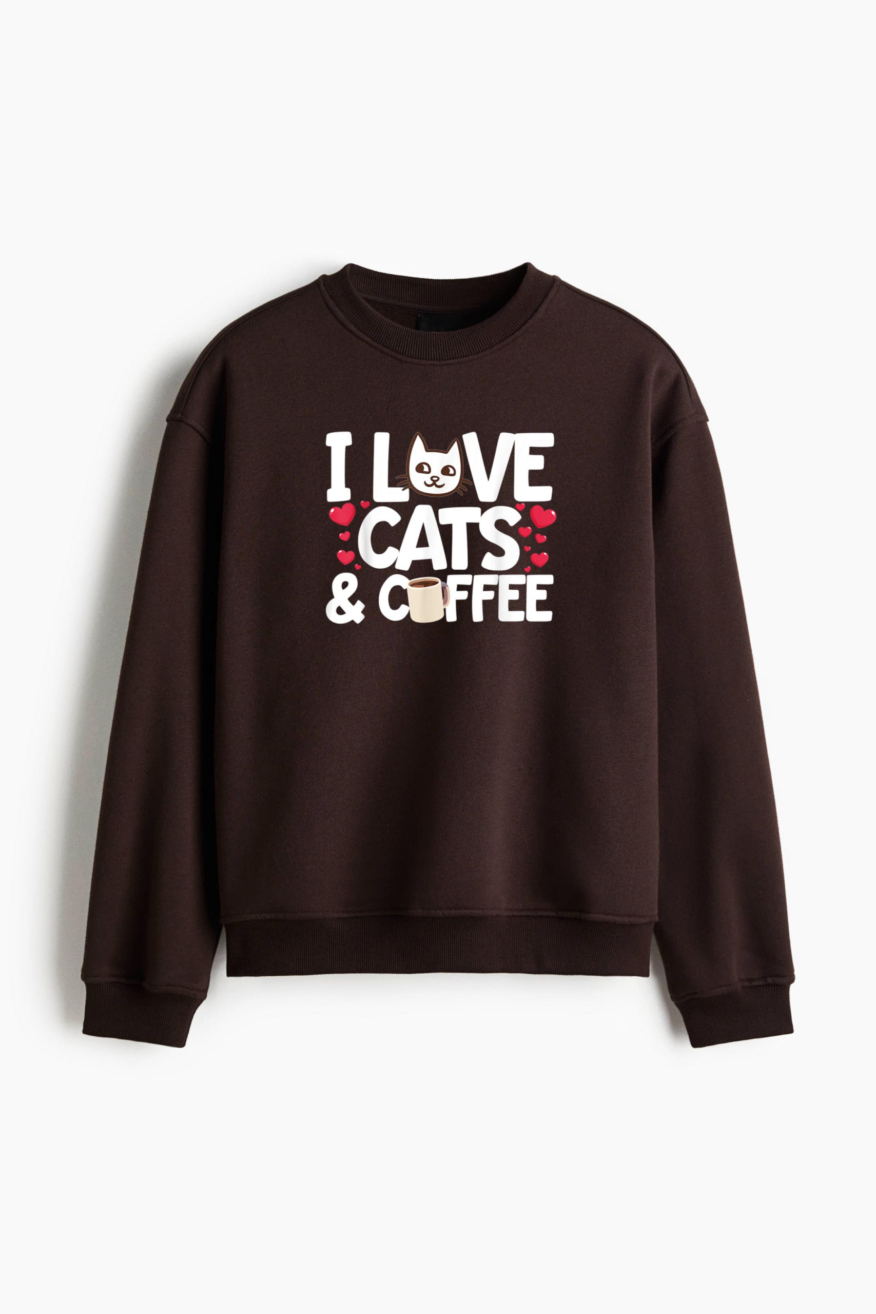 I Love Cats And Coffee Regular Fit Printed Sweatshirt - Image 3