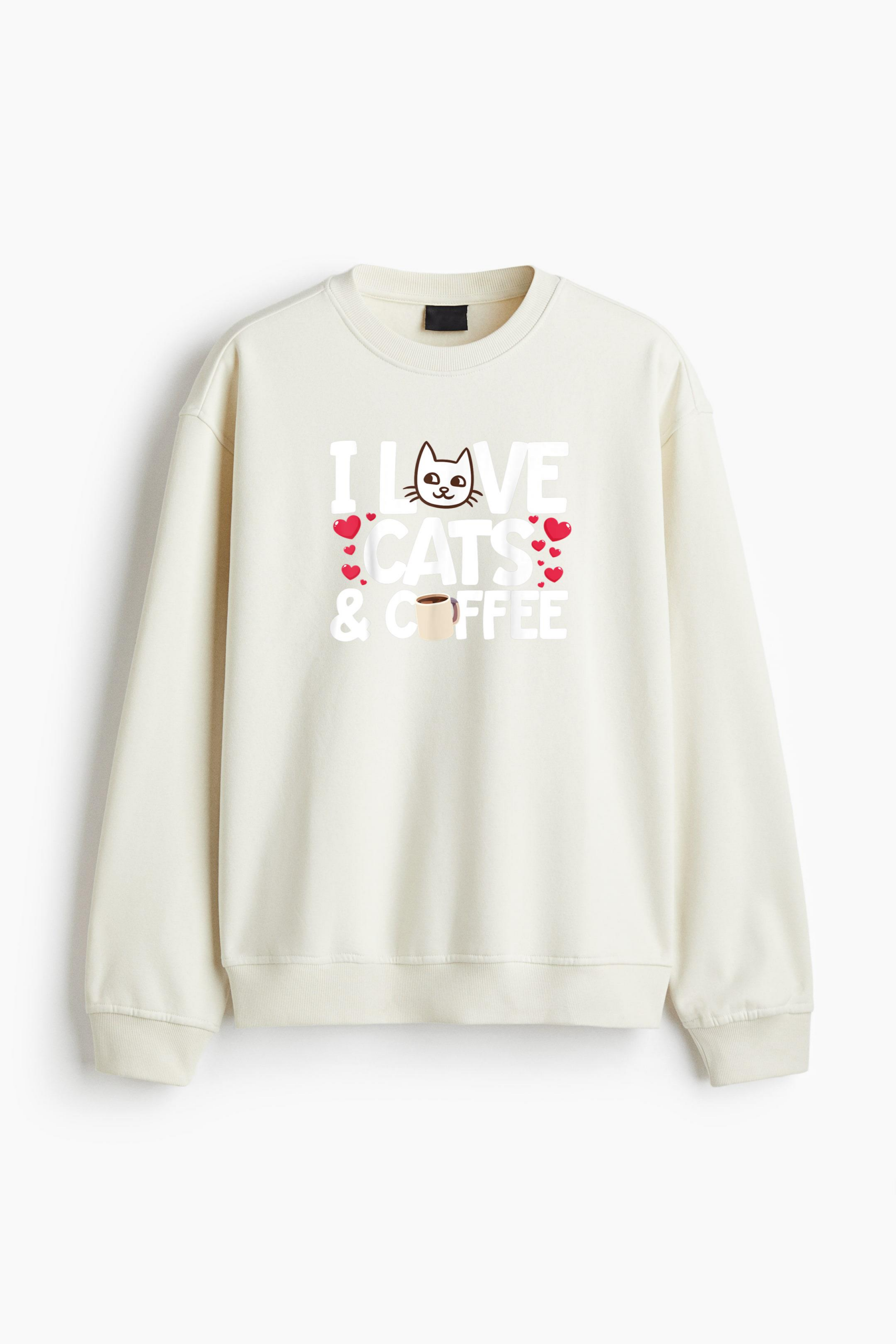 I Love Cats And Coffee Regular Fit Printed Sweatshirt - Image 4