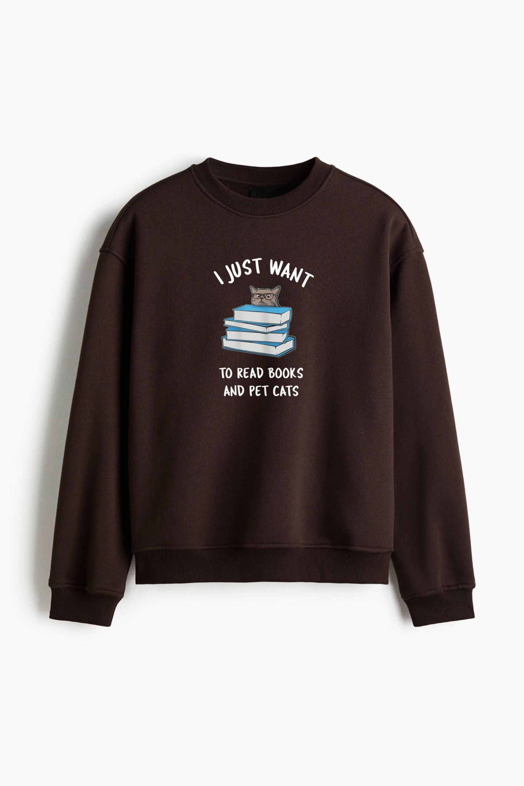 I Want To Read Books And Pet My Cats Regular Fit Printed Sweatshirt - Image 3
