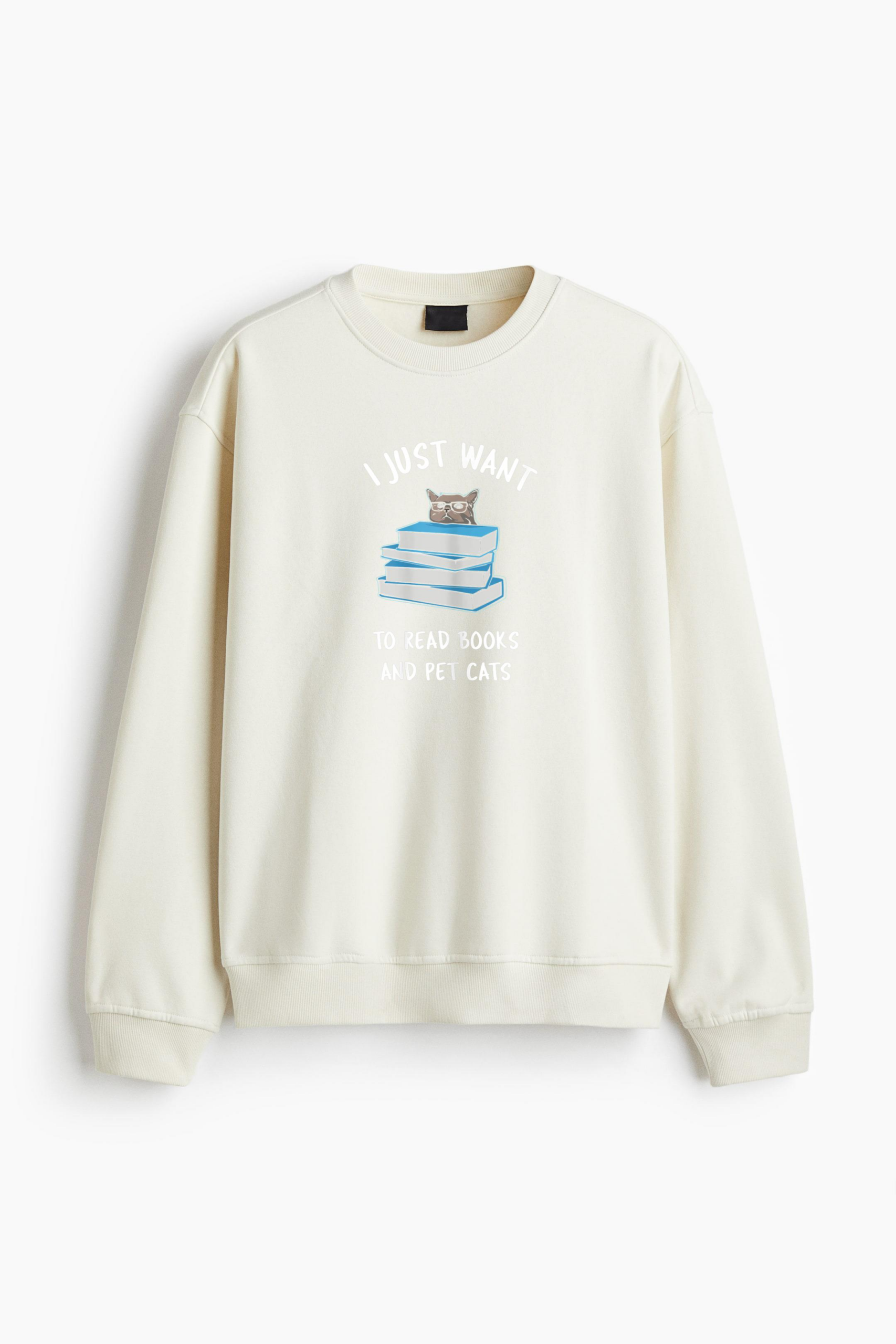 I Want To Read Books And Pet My Cats Regular Fit Printed Sweatshirt - Image 4