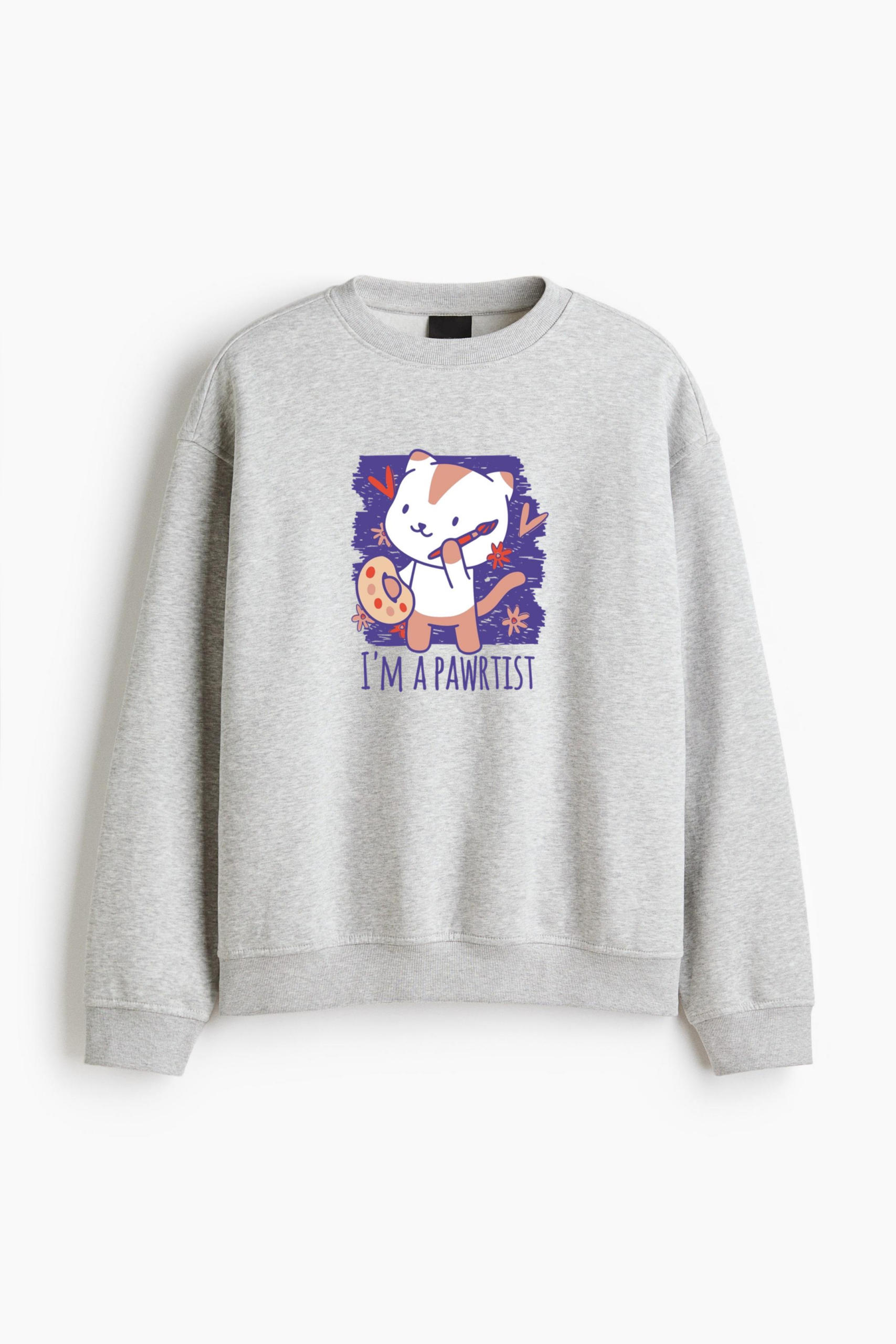 Im A Pawrtist Cute Cat Quote Badge Regular Fit Printed Sweatshirt 