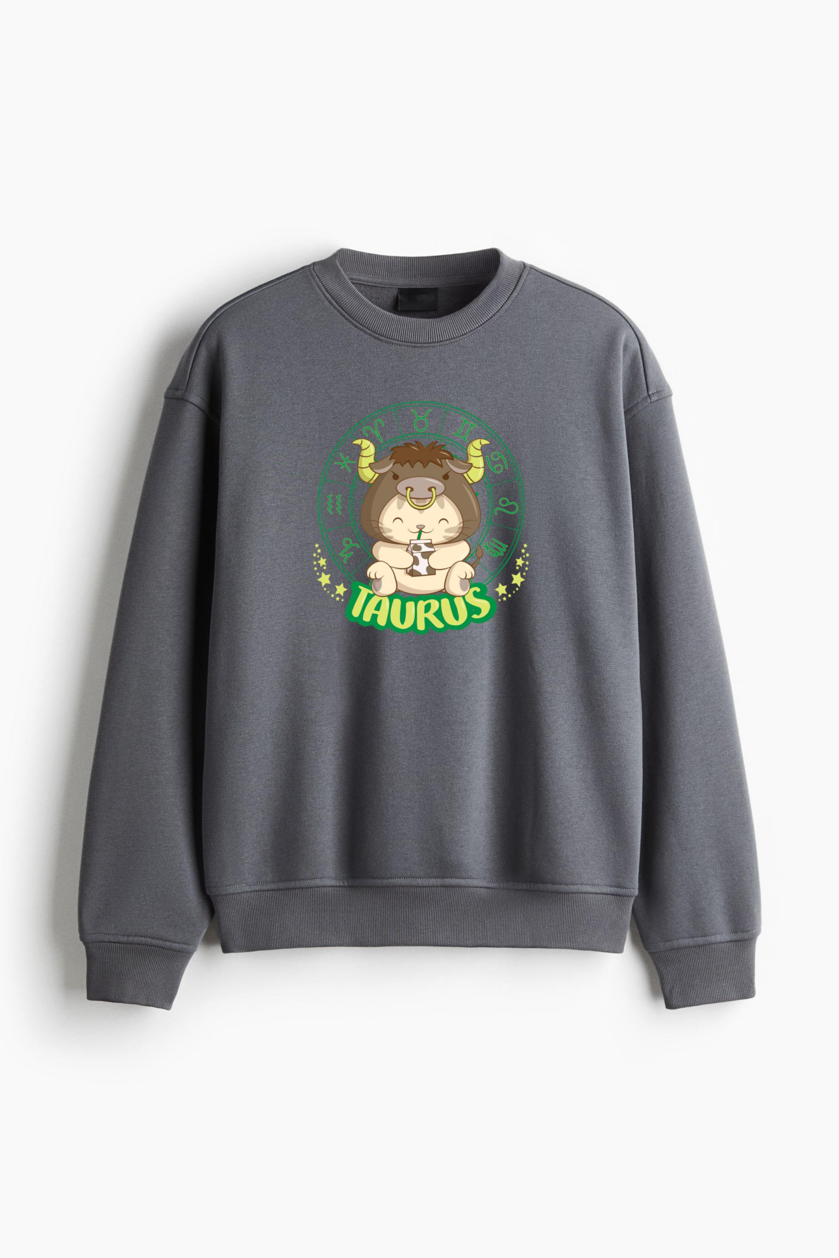 Kawaii Cat Astrology Zodiac Taurus Regular Fit Printed Sweatshirt - Image 2