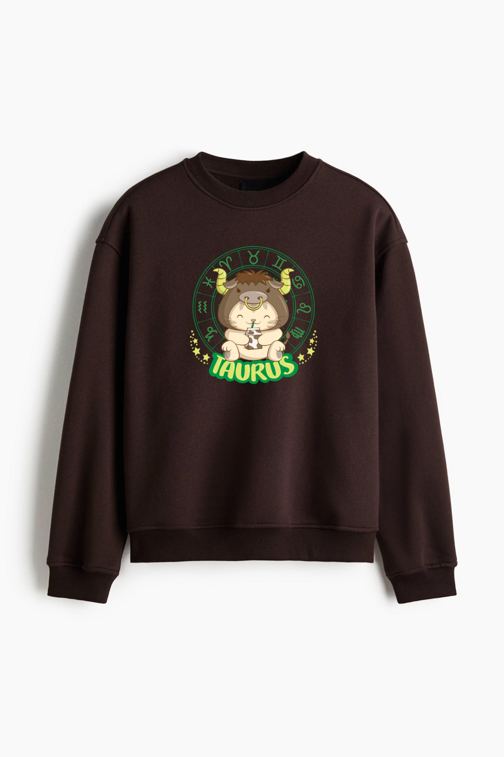 Kawaii Cat Astrology Zodiac Taurus Regular Fit Printed Sweatshirt - Image 3