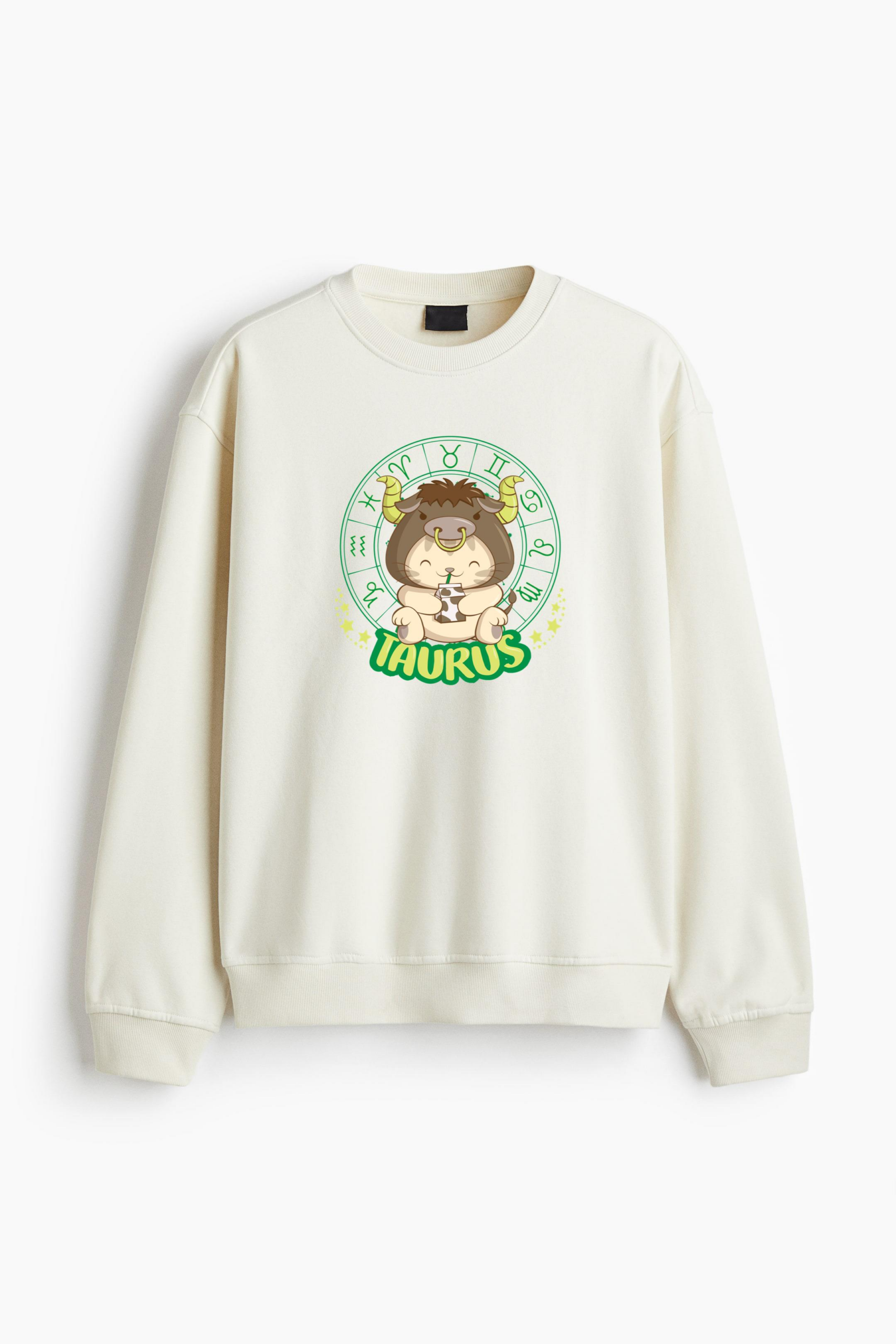 Kawaii Cat Astrology Zodiac Taurus Regular Fit Printed Sweatshirt - Image 4