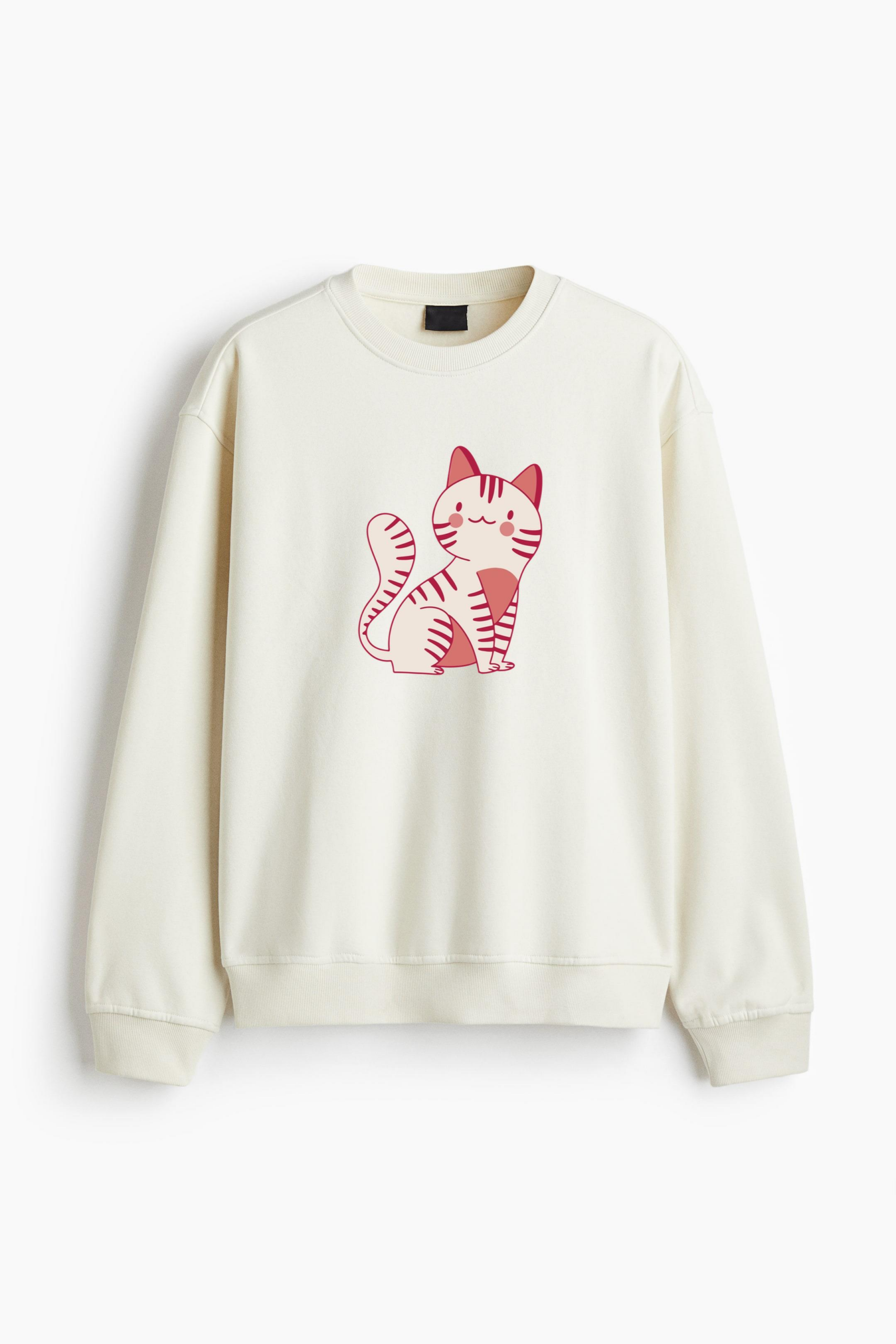 Kawaii Cat Sitting Regular Fit Printed Sweatshirt - Image 4