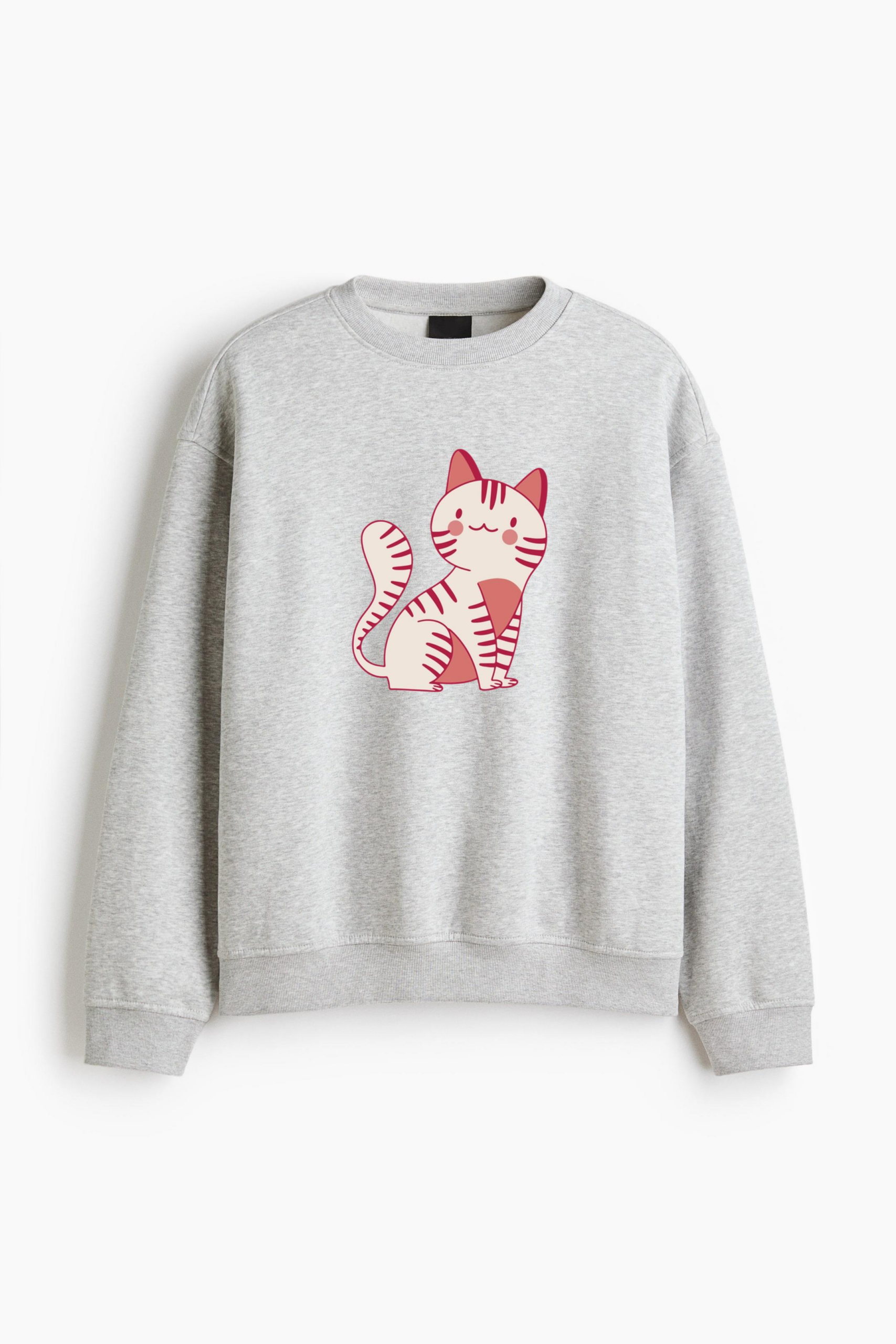 Kawaii Cat Sitting Regular Fit Printed Sweatshirt 