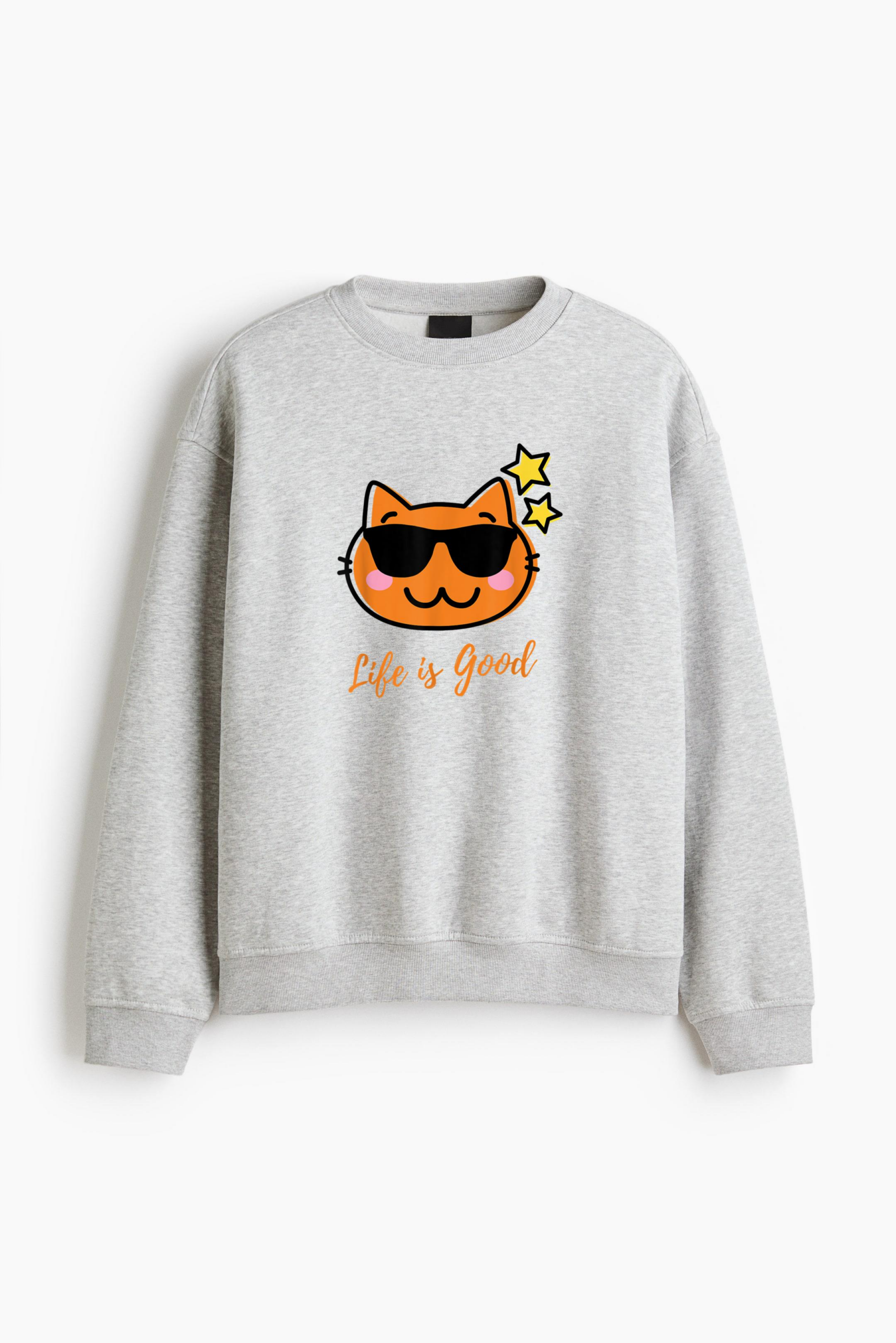 Life Is Good Cat Regular Fit Printed Sweatshirt 