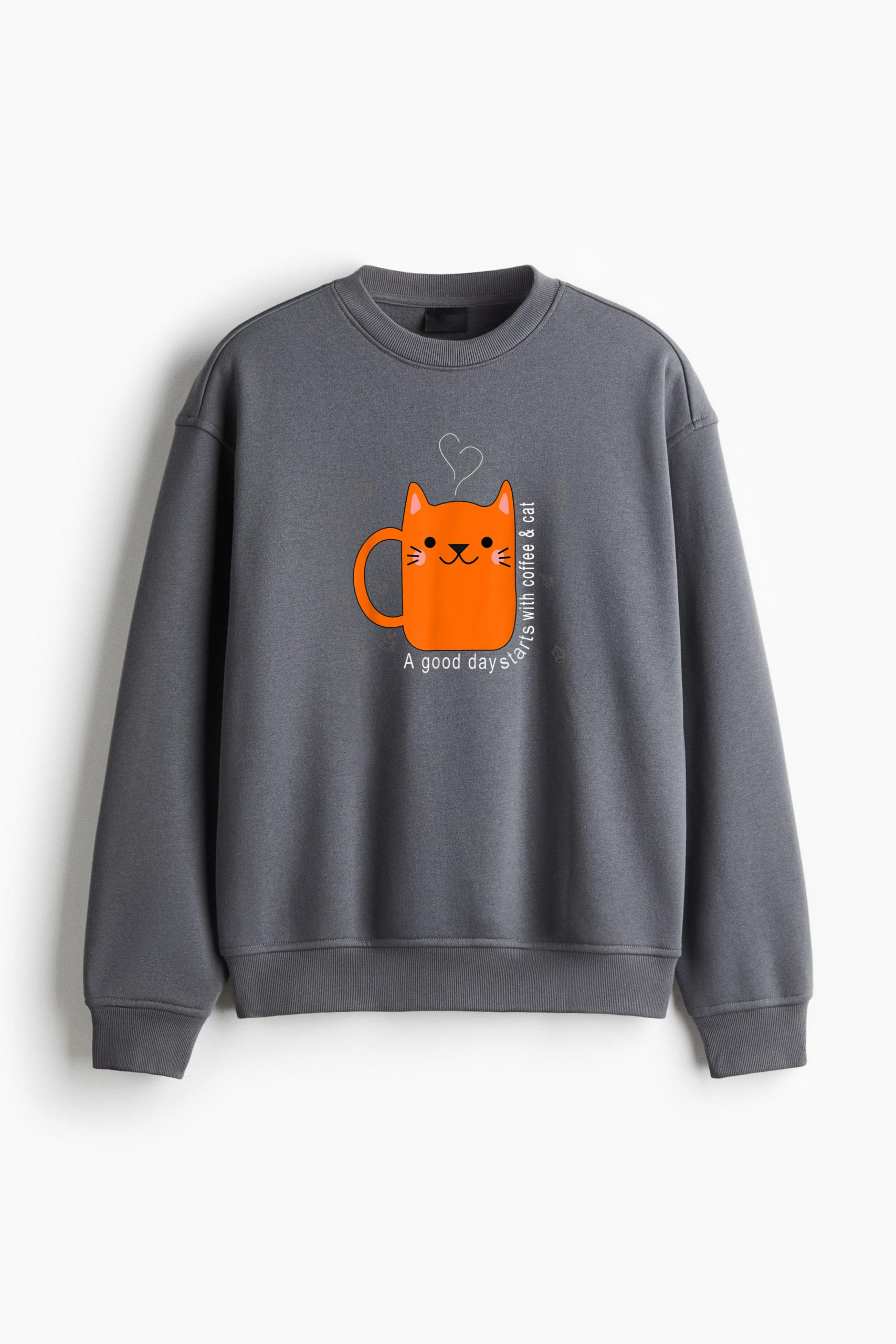 Orange Cat Coffee Mug Regular Fit Printed Sweatshirt - Image 2