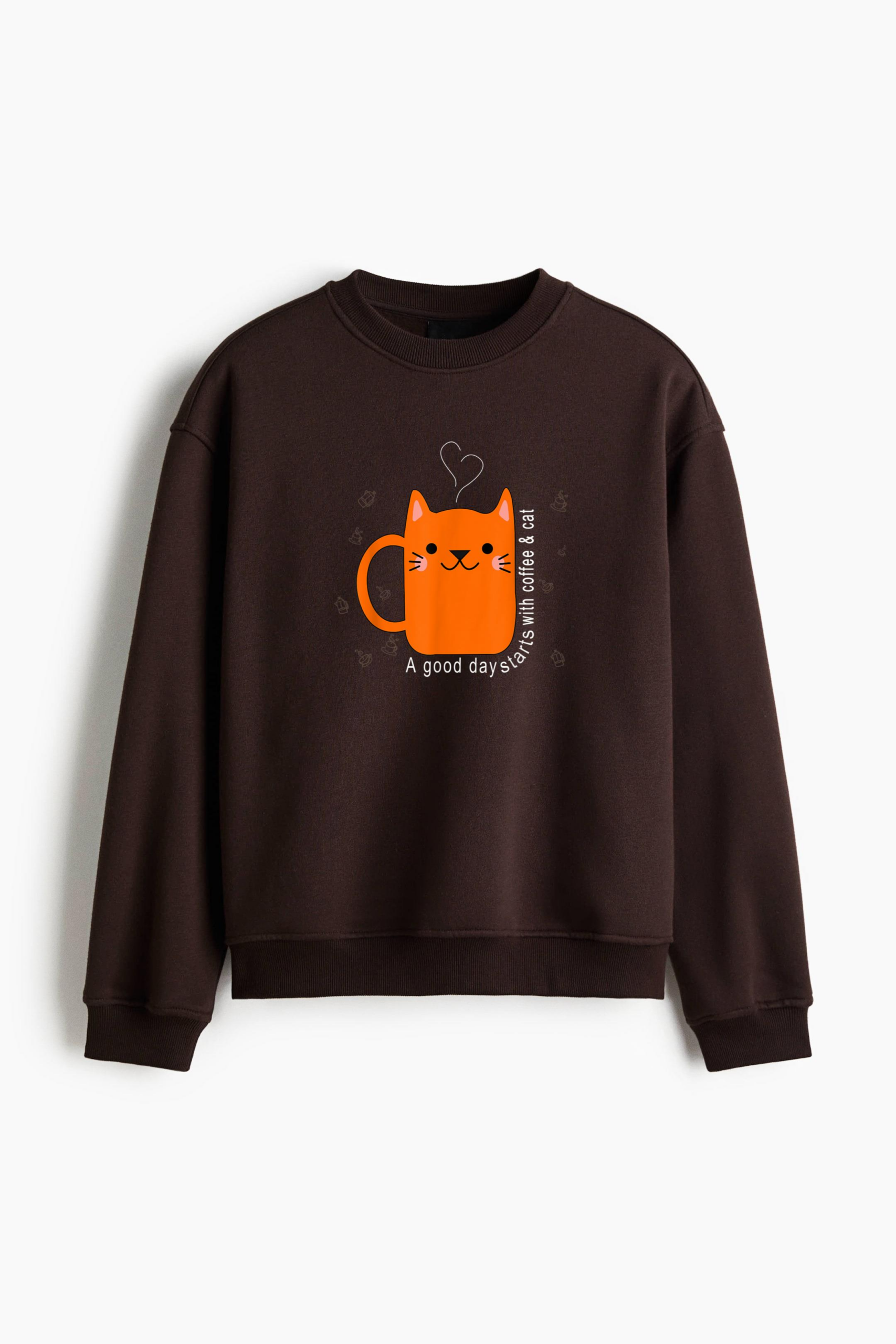 Orange Cat Coffee Mug Regular Fit Printed Sweatshirt - Image 3