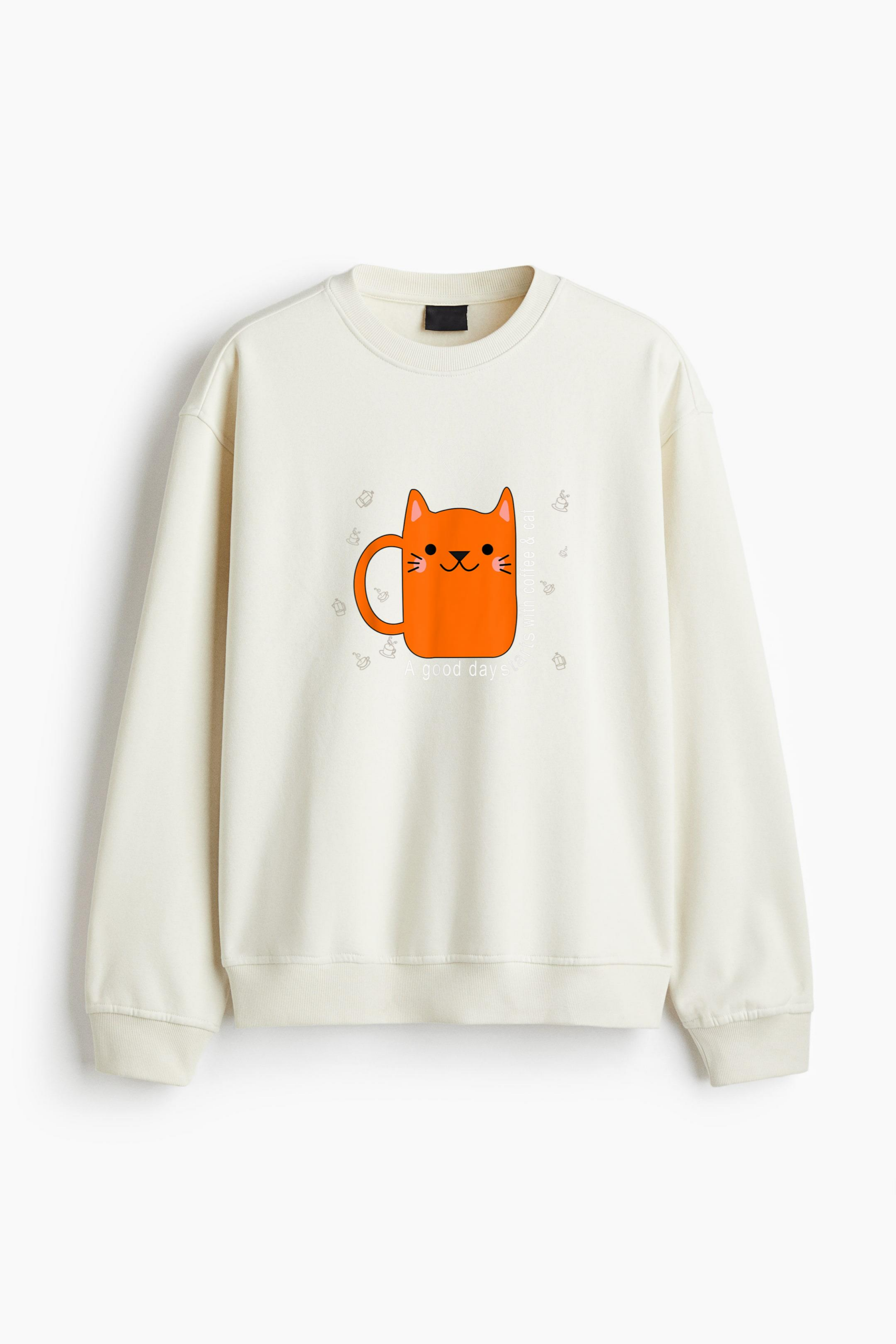 Orange Cat Coffee Mug Regular Fit Printed Sweatshirt - Image 4