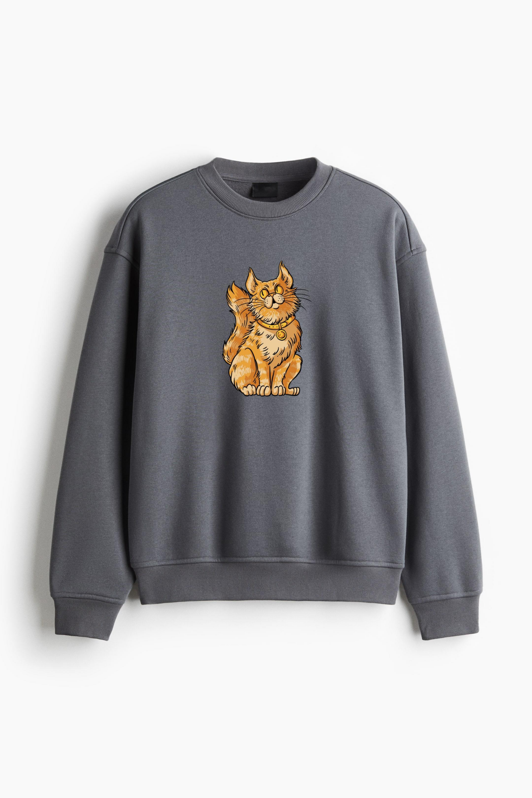 Orange Cat Sitting Regular Fit Printed Sweatshirt - Image 2