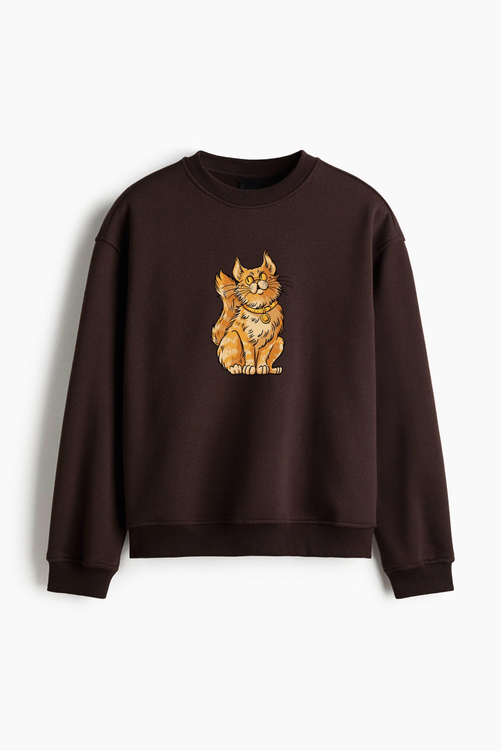 Orange Cat Sitting Regular Fit Printed Sweatshirt - Image 3